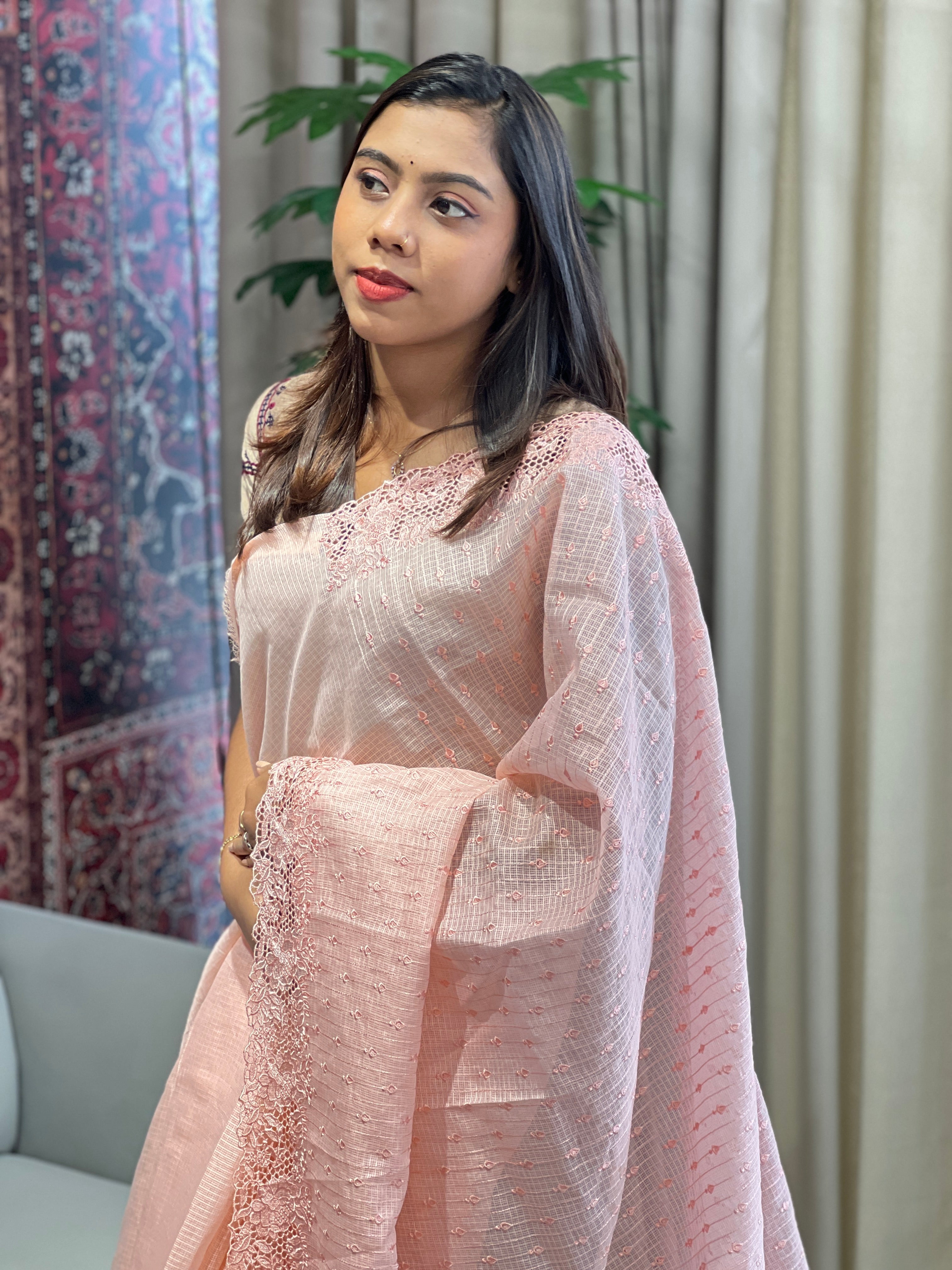 Floral Cutwork Machine Embroidery Detailed Kota Saree | BLD1855