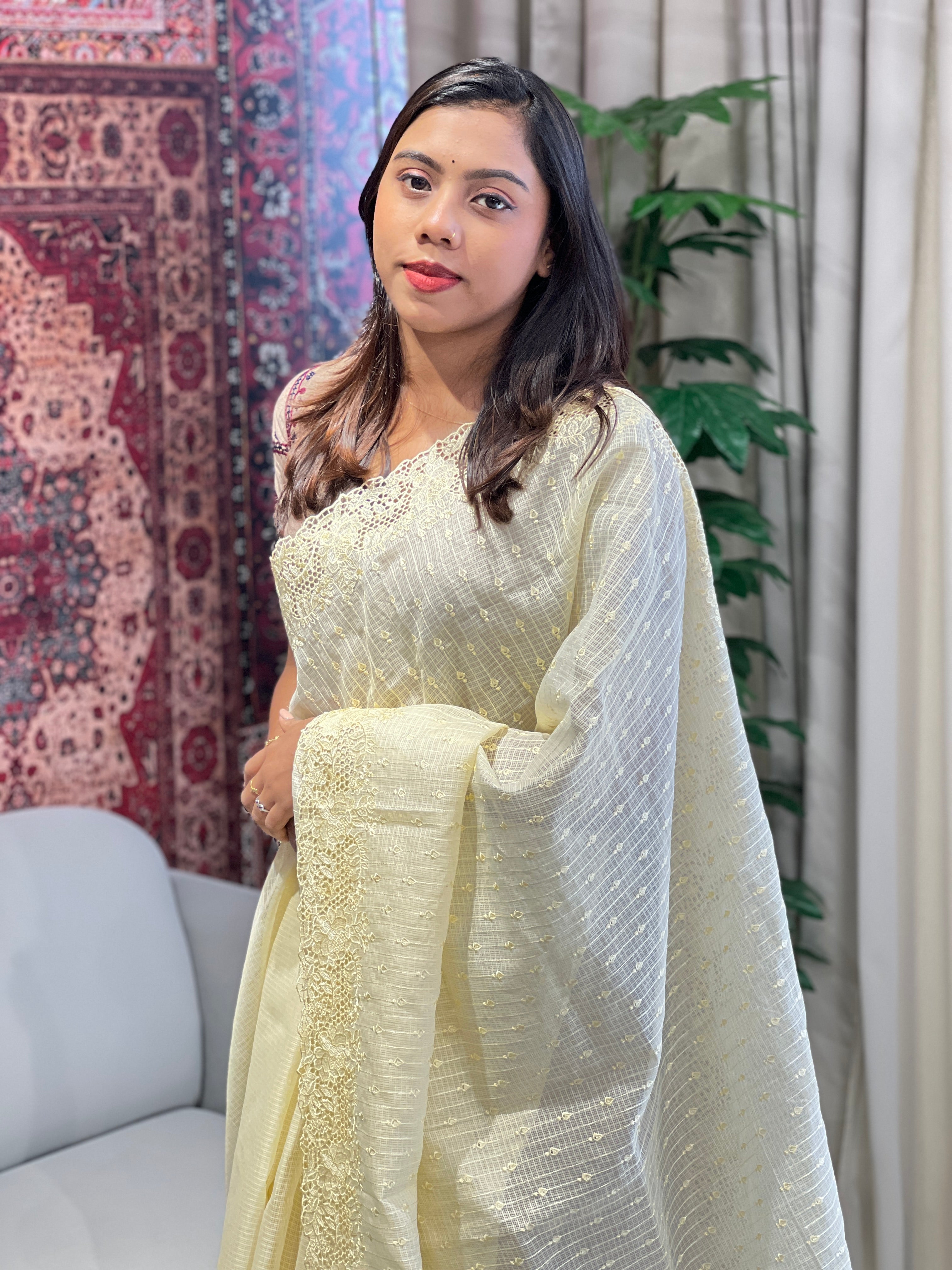 Floral Cutwork Machine Embroidery Detailed Kota Saree | BLD1854