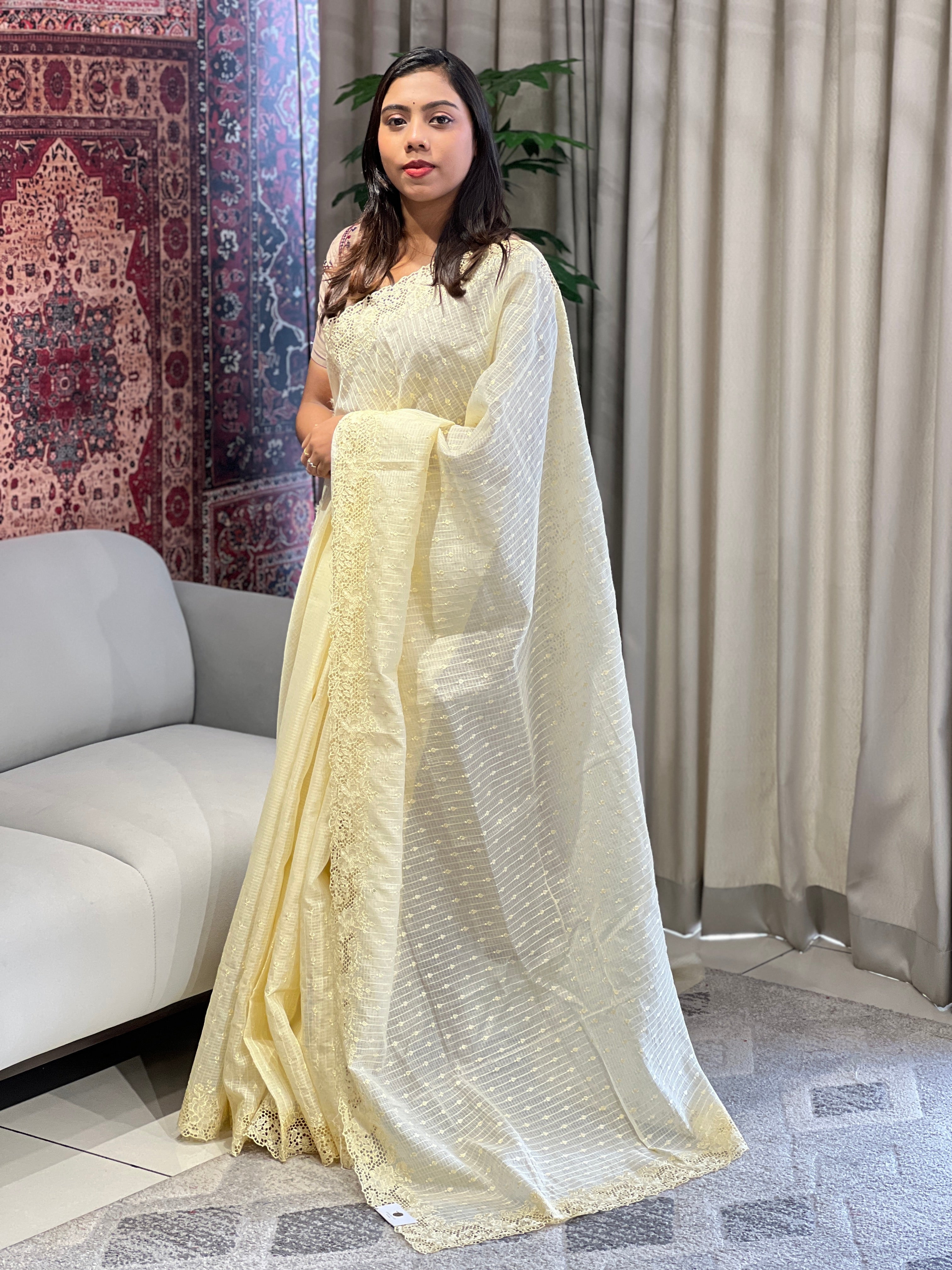 Floral Cutwork Machine Embroidery Detailed Kota Saree | BLD1854