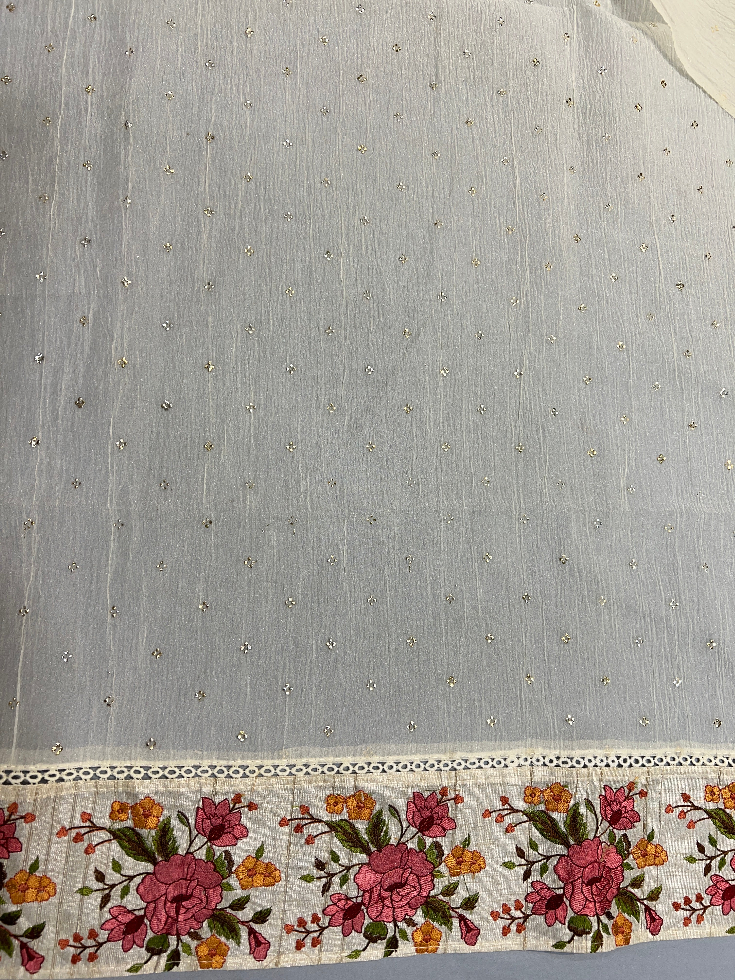 Mukaish Work Detailed Crushed Organza Saree | SUN573