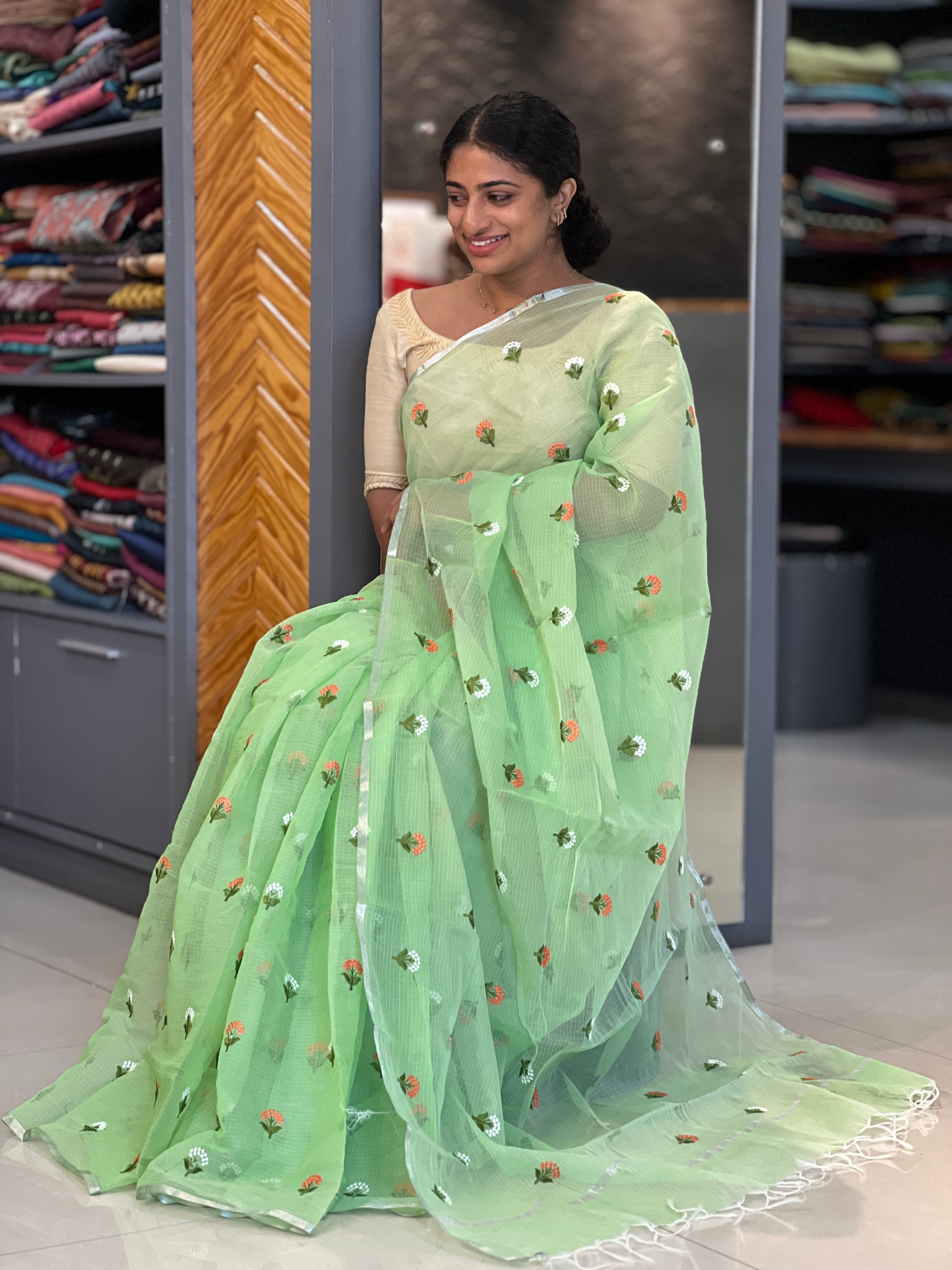 Floral Embroidery Check Kota Saree | RK287