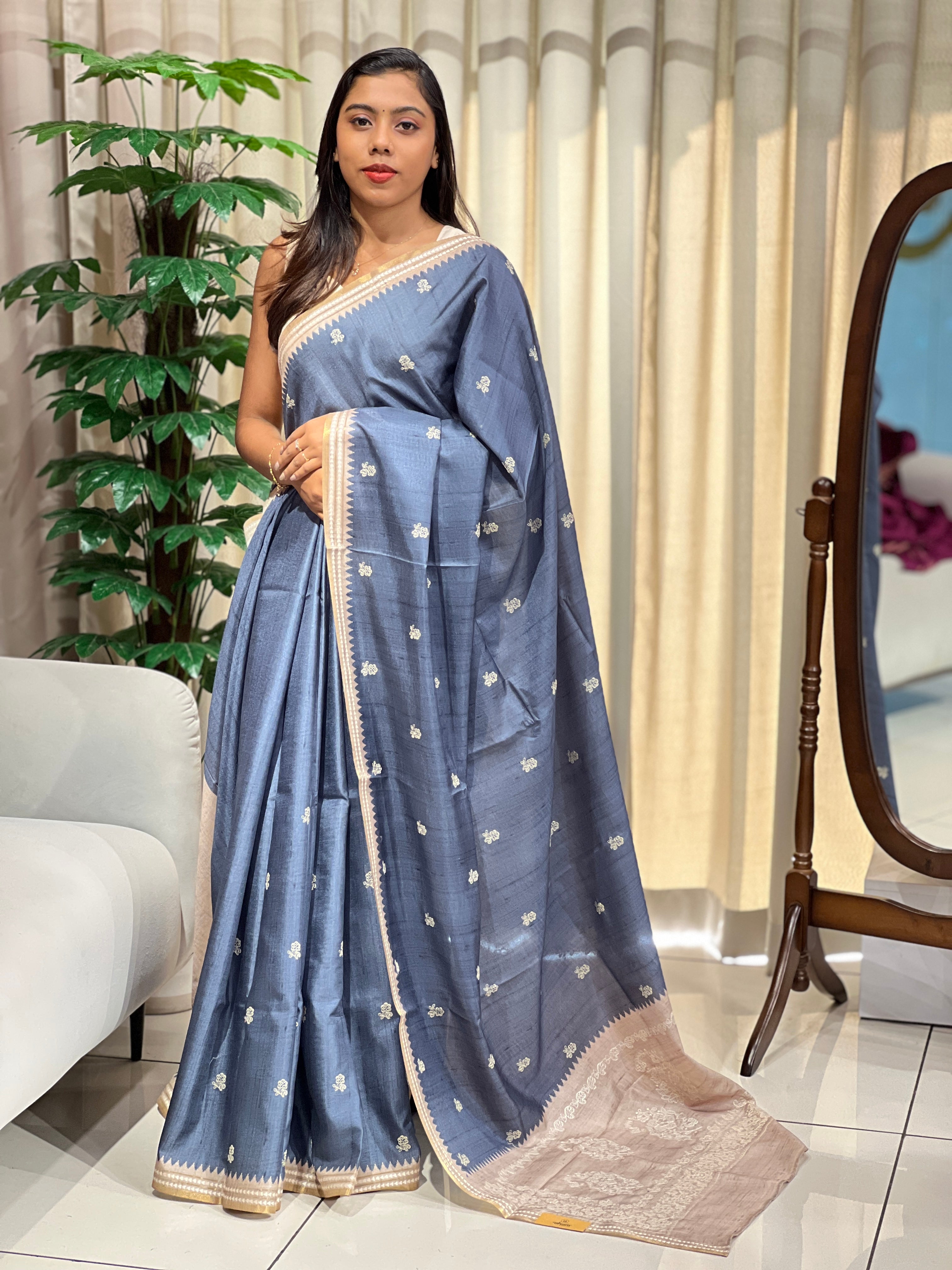 Embroidery Detailed Semi Tussar Saree | PKS170