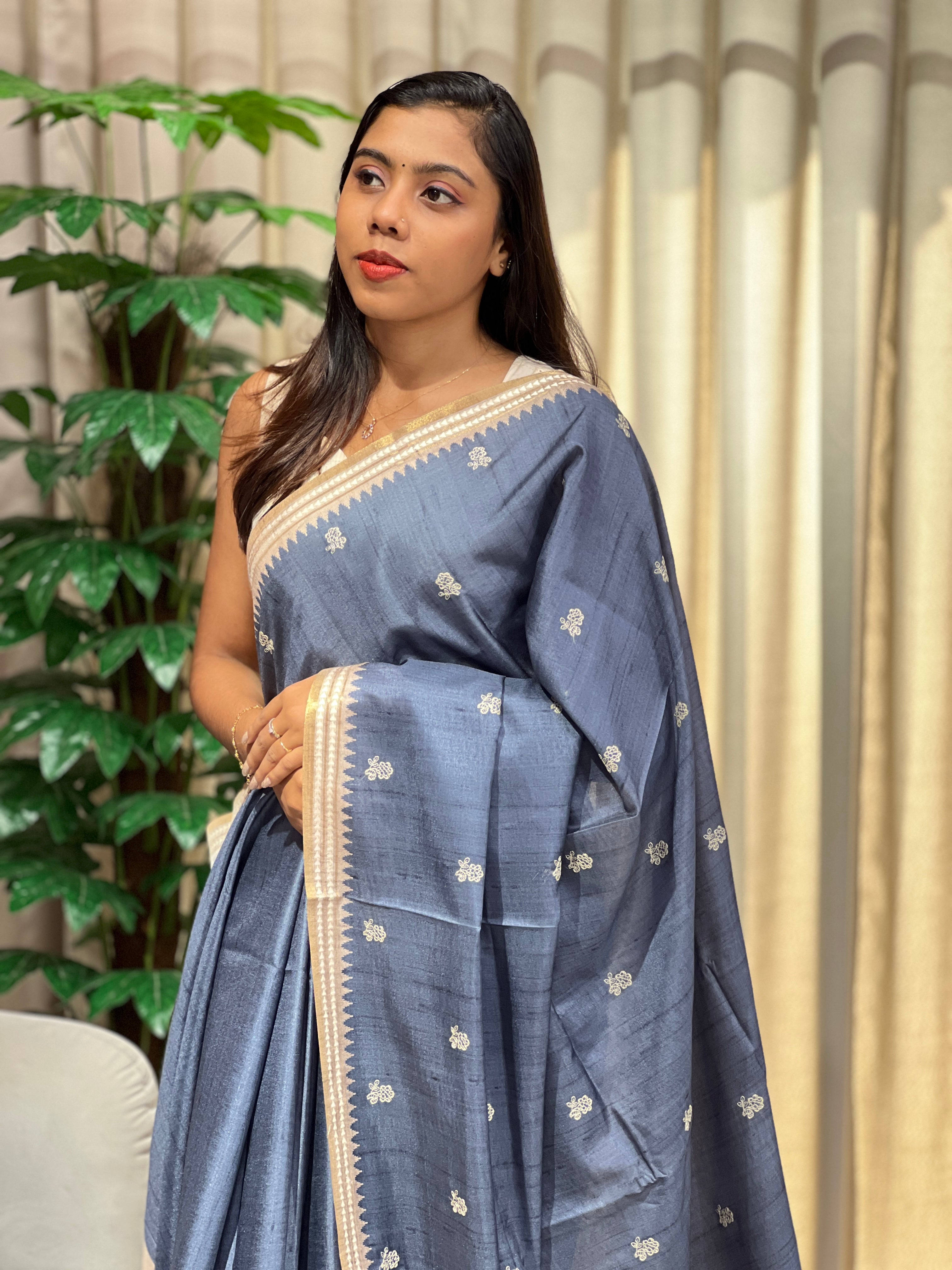 Embroidery Detailed Semi Tussar Saree | PKS170