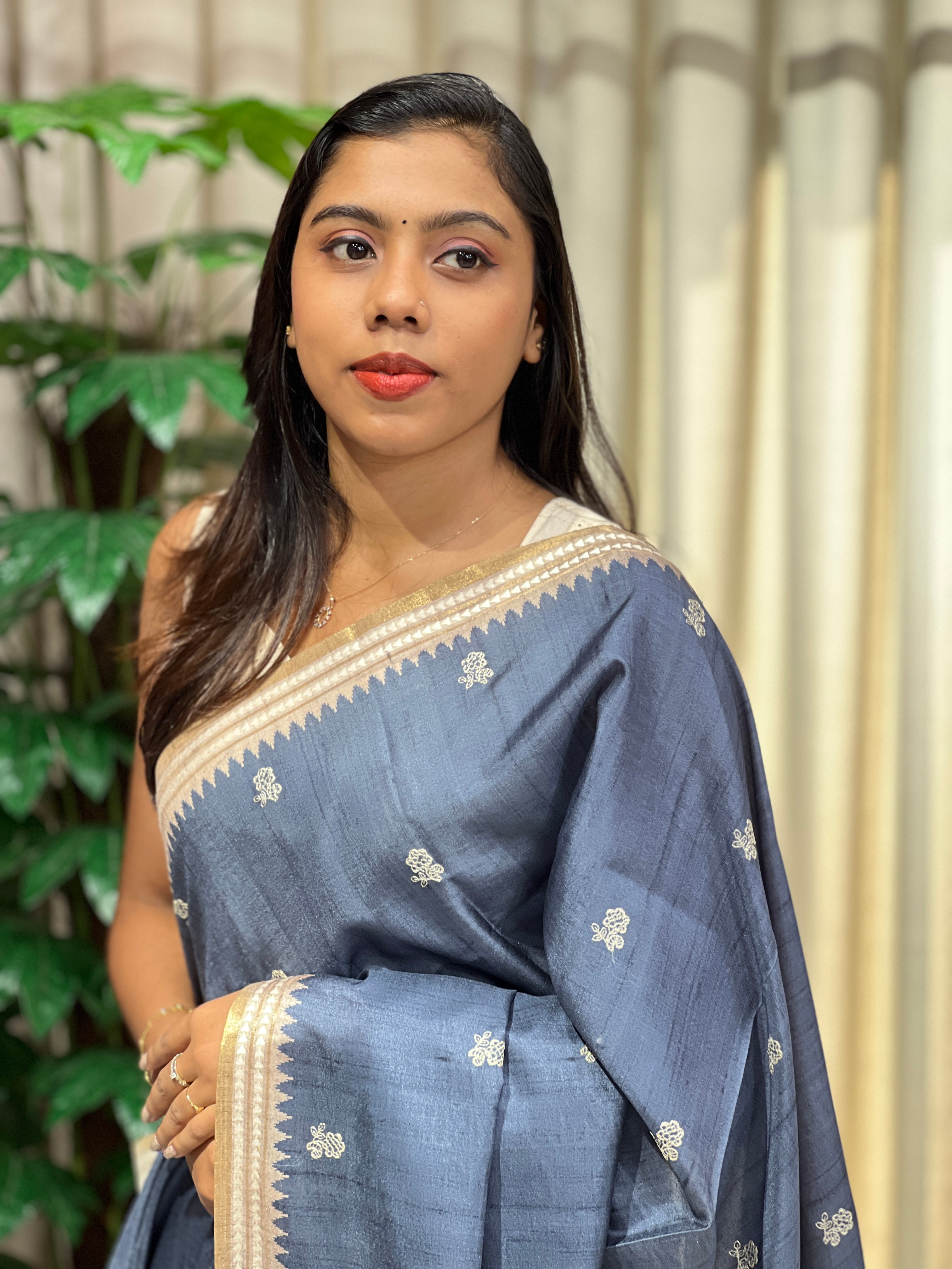 Embroidery Detailed Semi Tussar Saree | PKS170