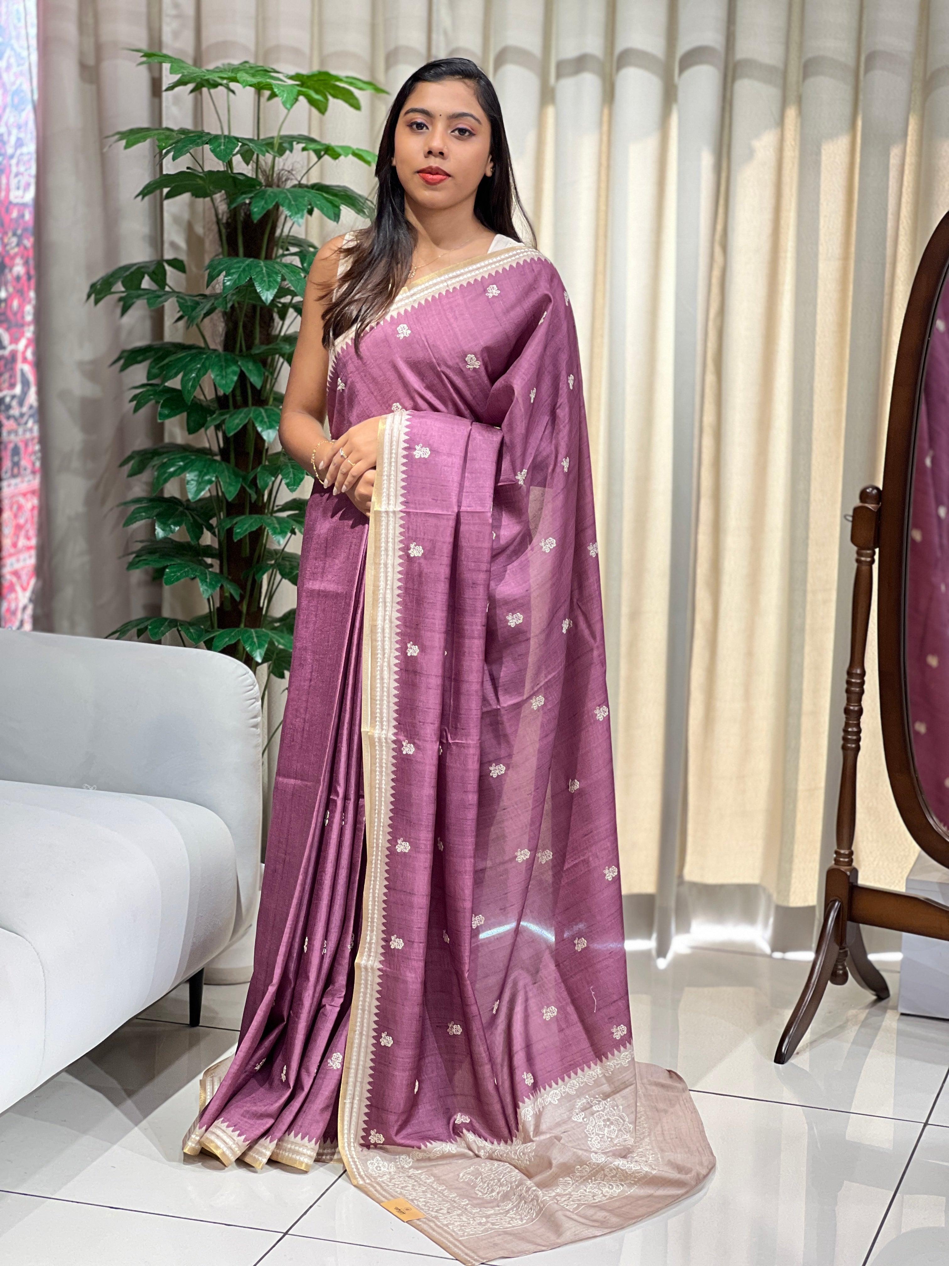 Embroidery Detailed Semi Tussar Saree | PKS169