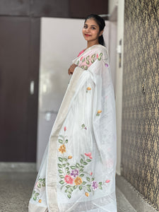 Hand Painted Silk Linen Finish Saree | BLD368