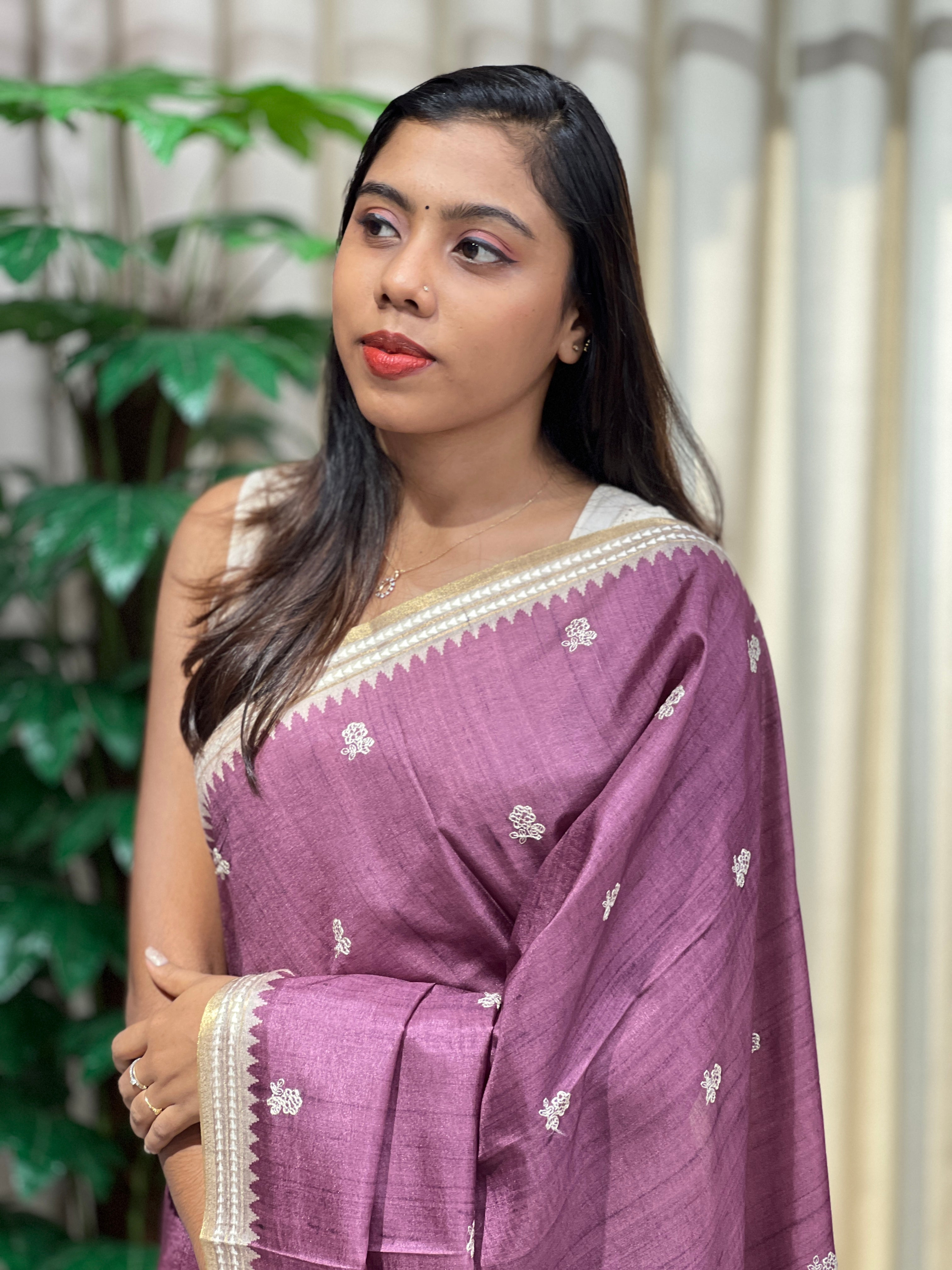 Embroidery Detailed Semi Tussar Saree | PKS169