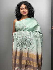 Noil Tussar Saree With Paisley Pattern  | MNH281
