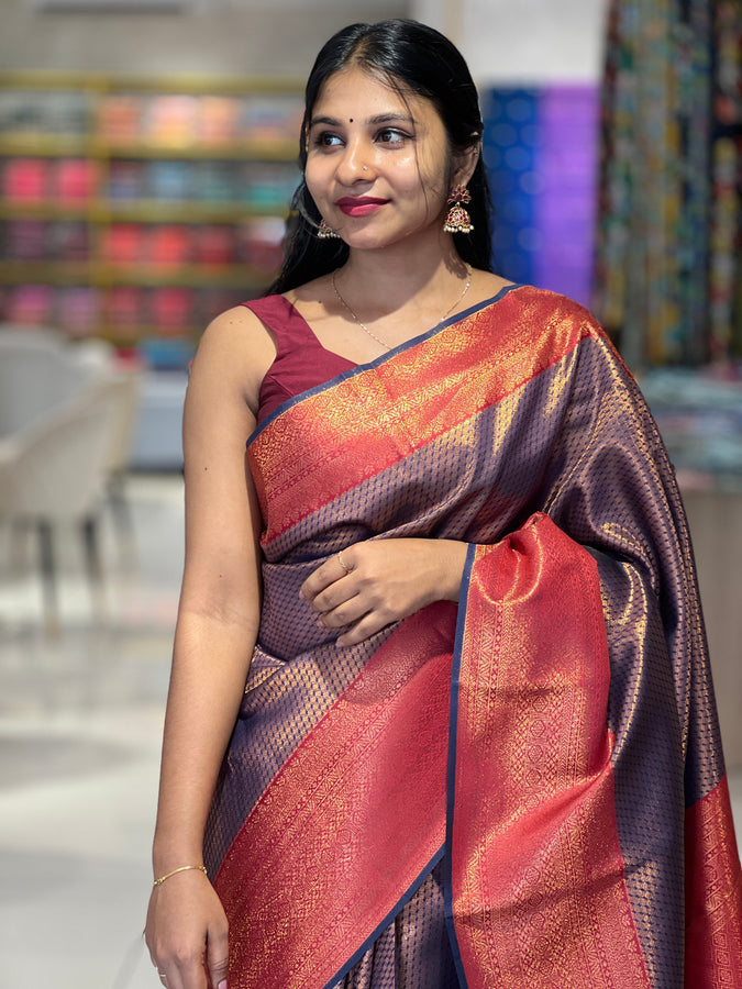Traditional Zari Woven Brocade Patterned Semi Silk Saree | KAC152