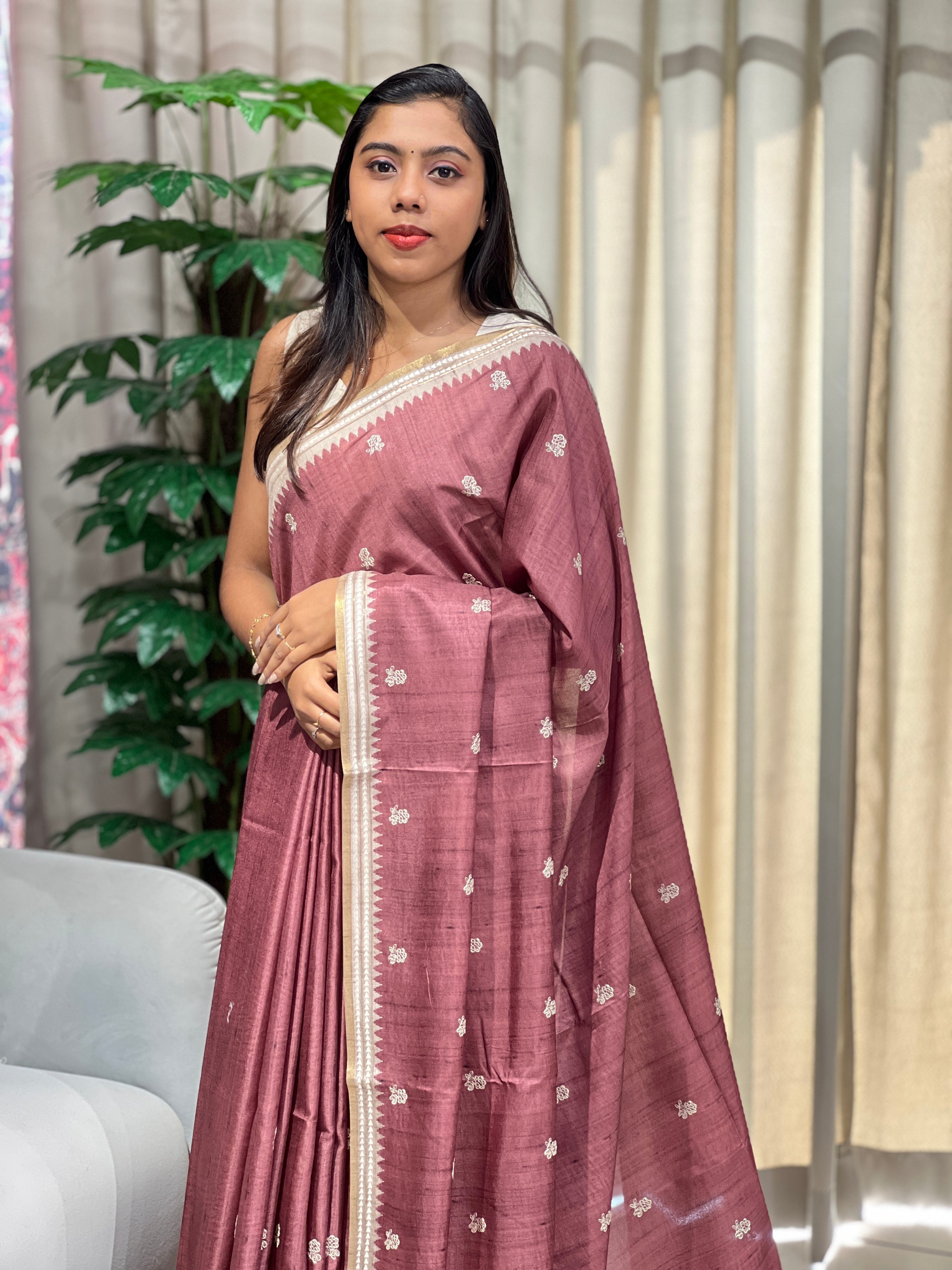 Embroidery Detailed Semi Tussar Saree | PKS173