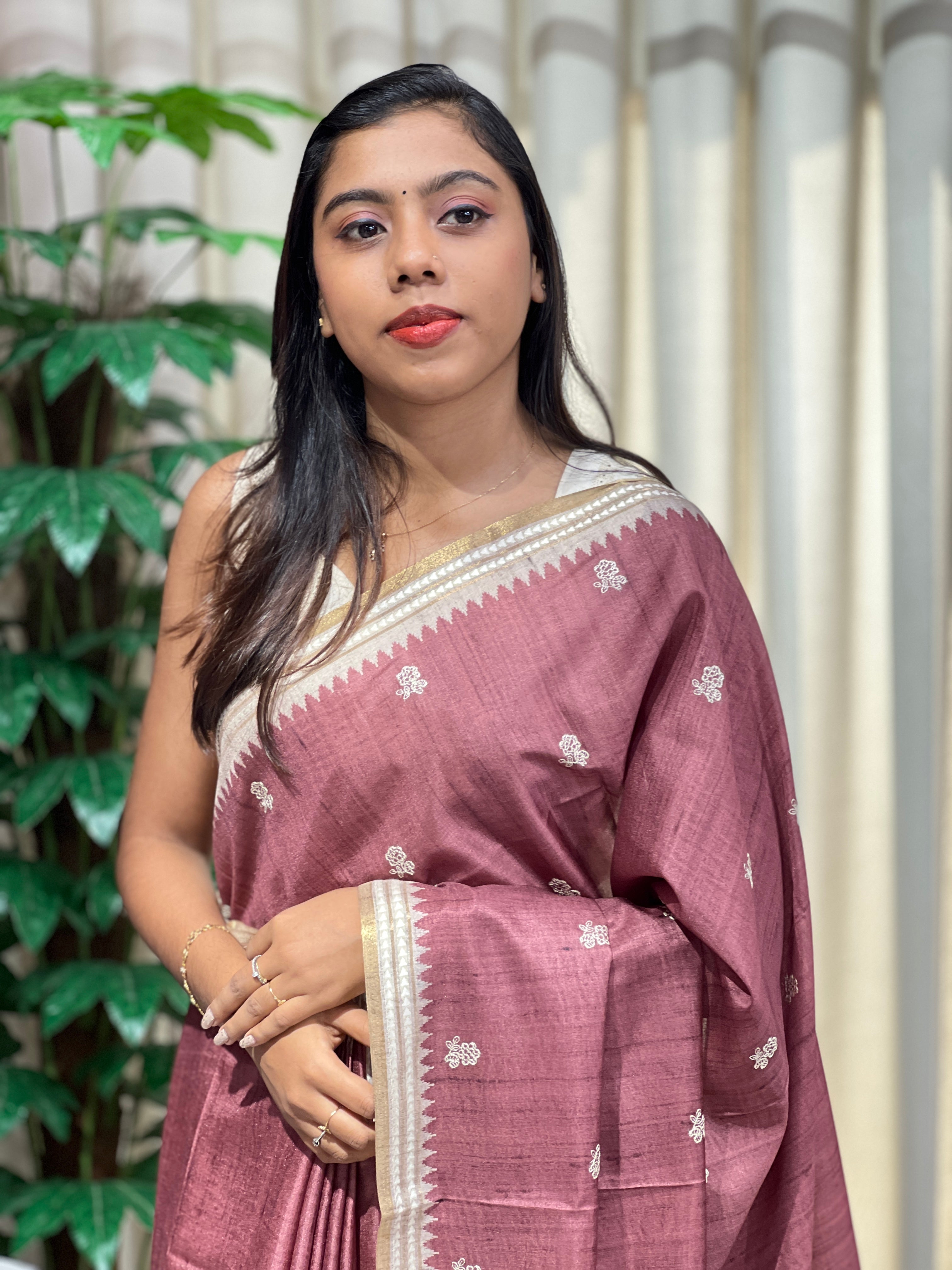 Embroidery Detailed Semi Tussar Saree | PKS173