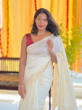 Golden Zari Weaved Polka Dot Patterned Chanderi Saree | HT235
