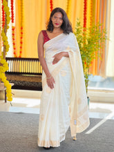 Golden Zari Weaved Polka Dot Patterned Chanderi Saree | HT235