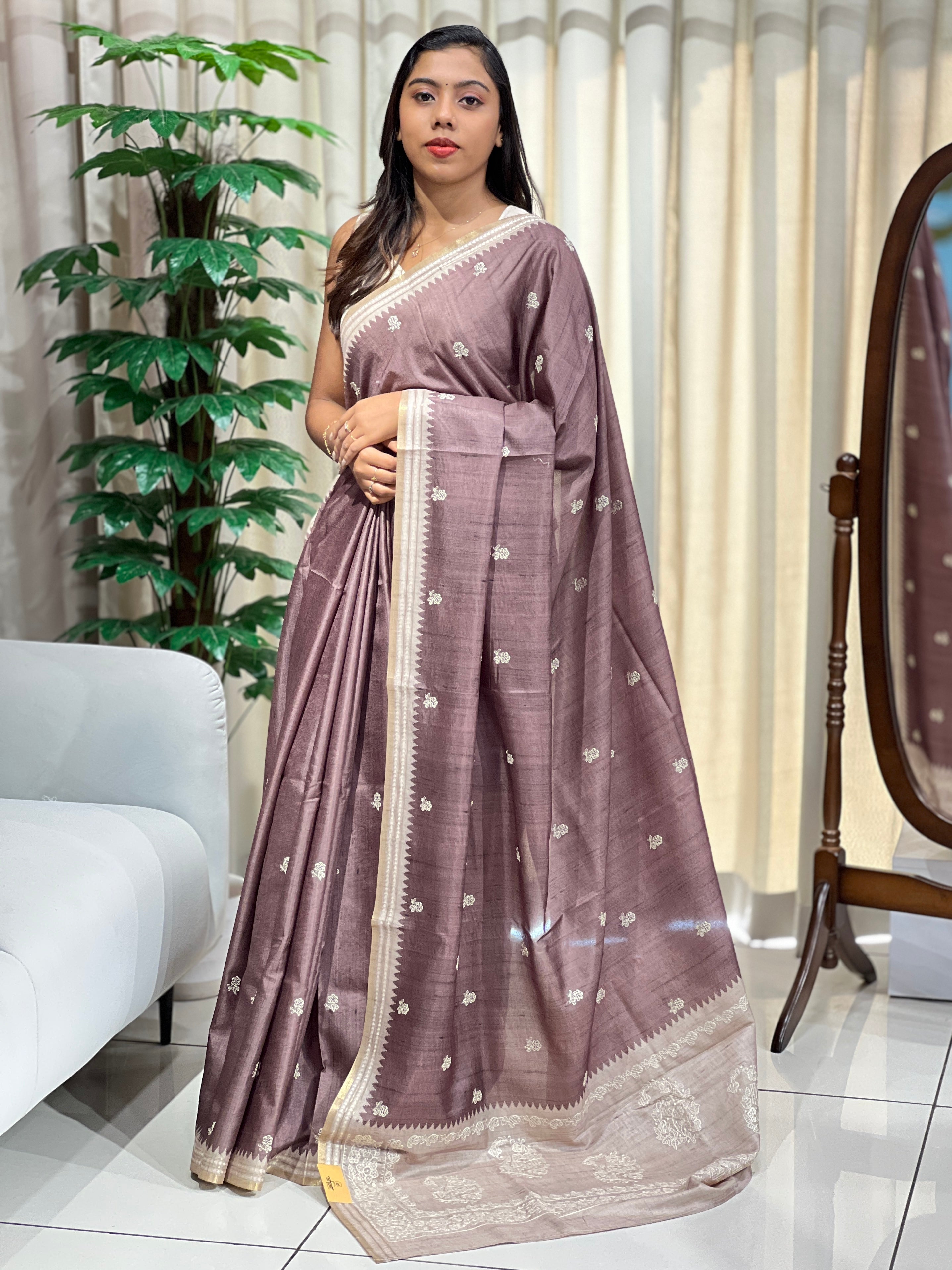 Embroidery Detailed Semi Tussar Saree | PKS172