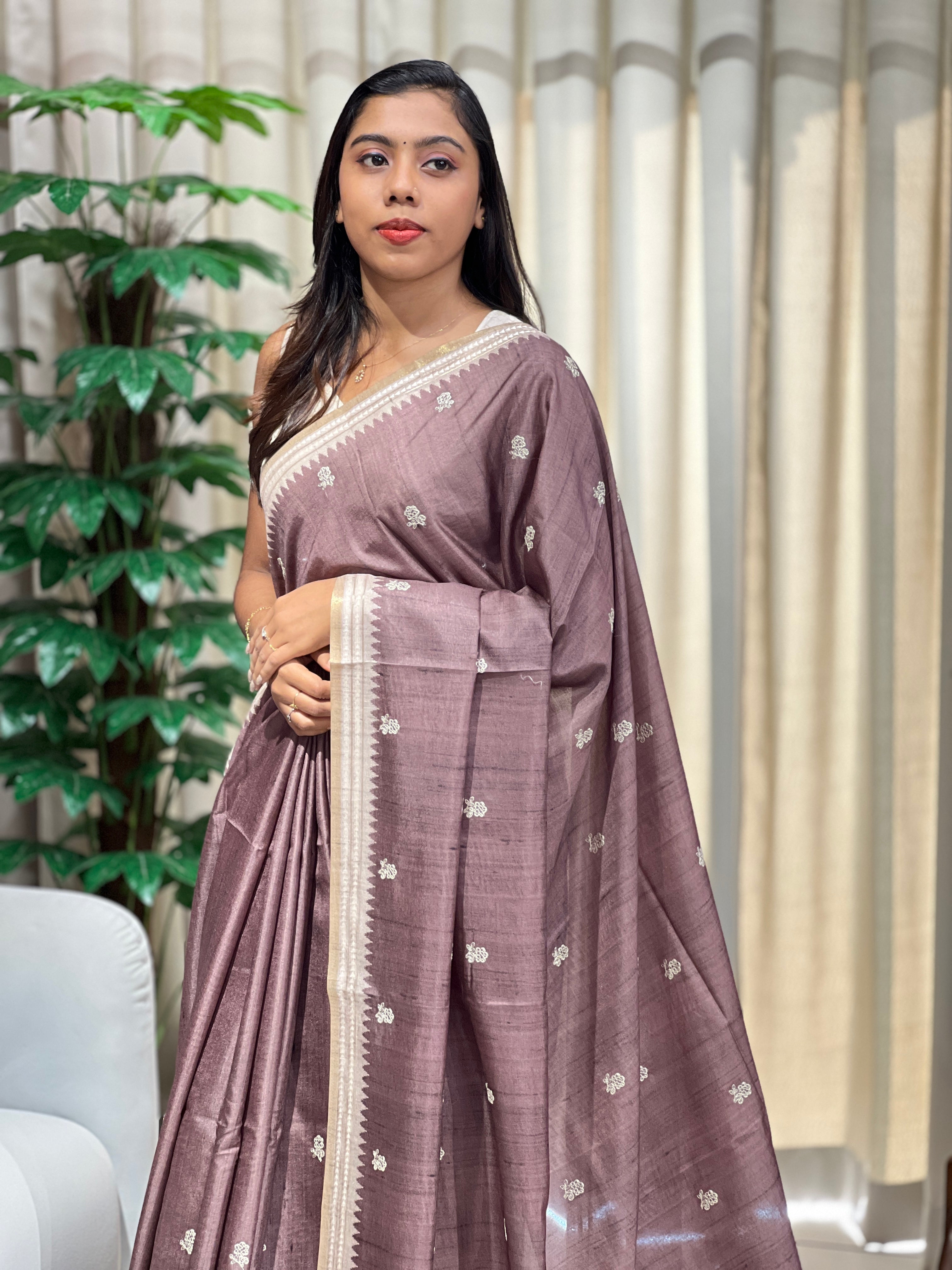 Embroidery Detailed Semi Tussar Saree | PKS172