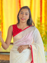 Kasavu Border with Red Kara Detailed Chanderi Saree | HT233
