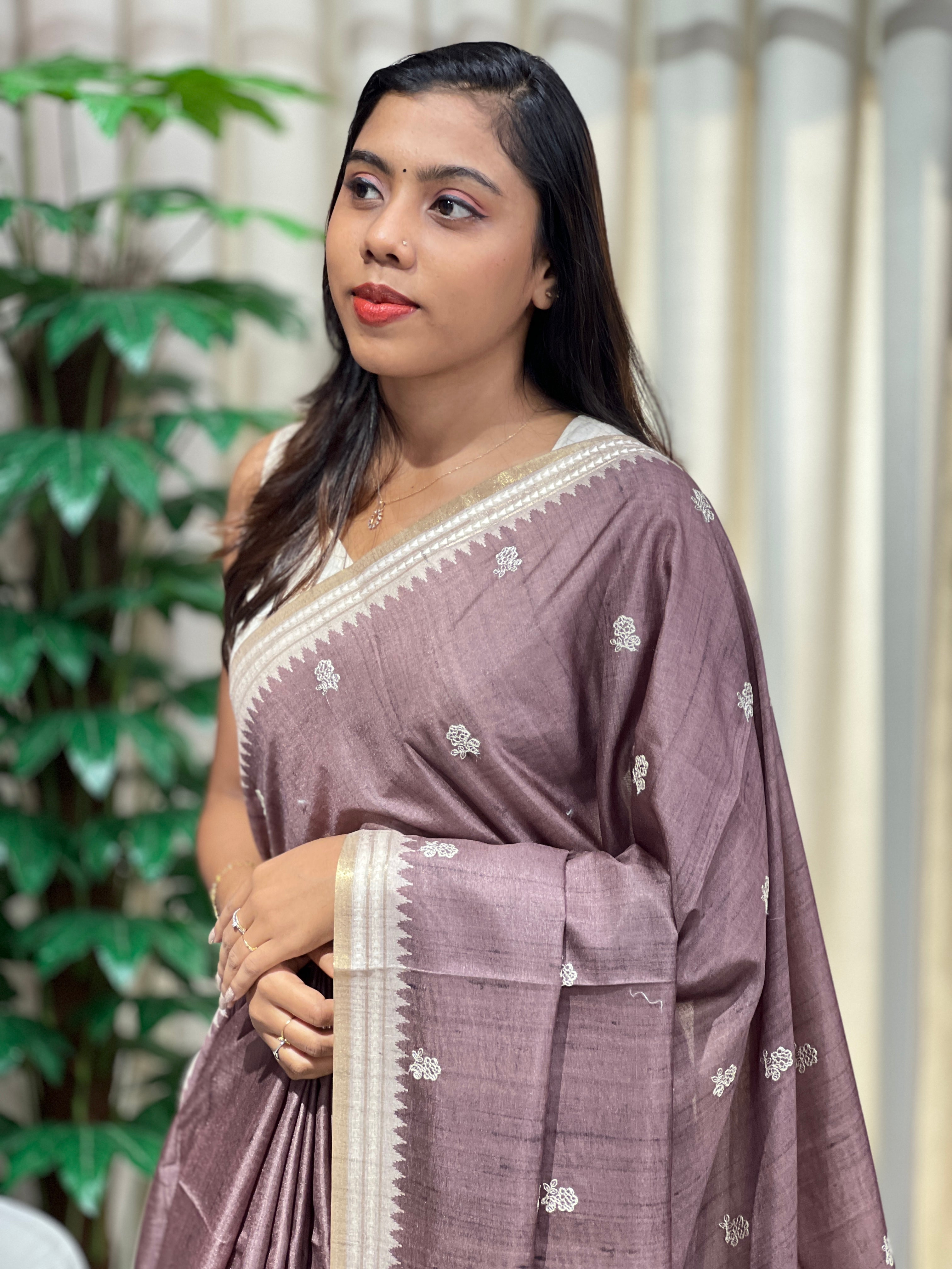 Embroidery Detailed Semi Tussar Saree | PKS172