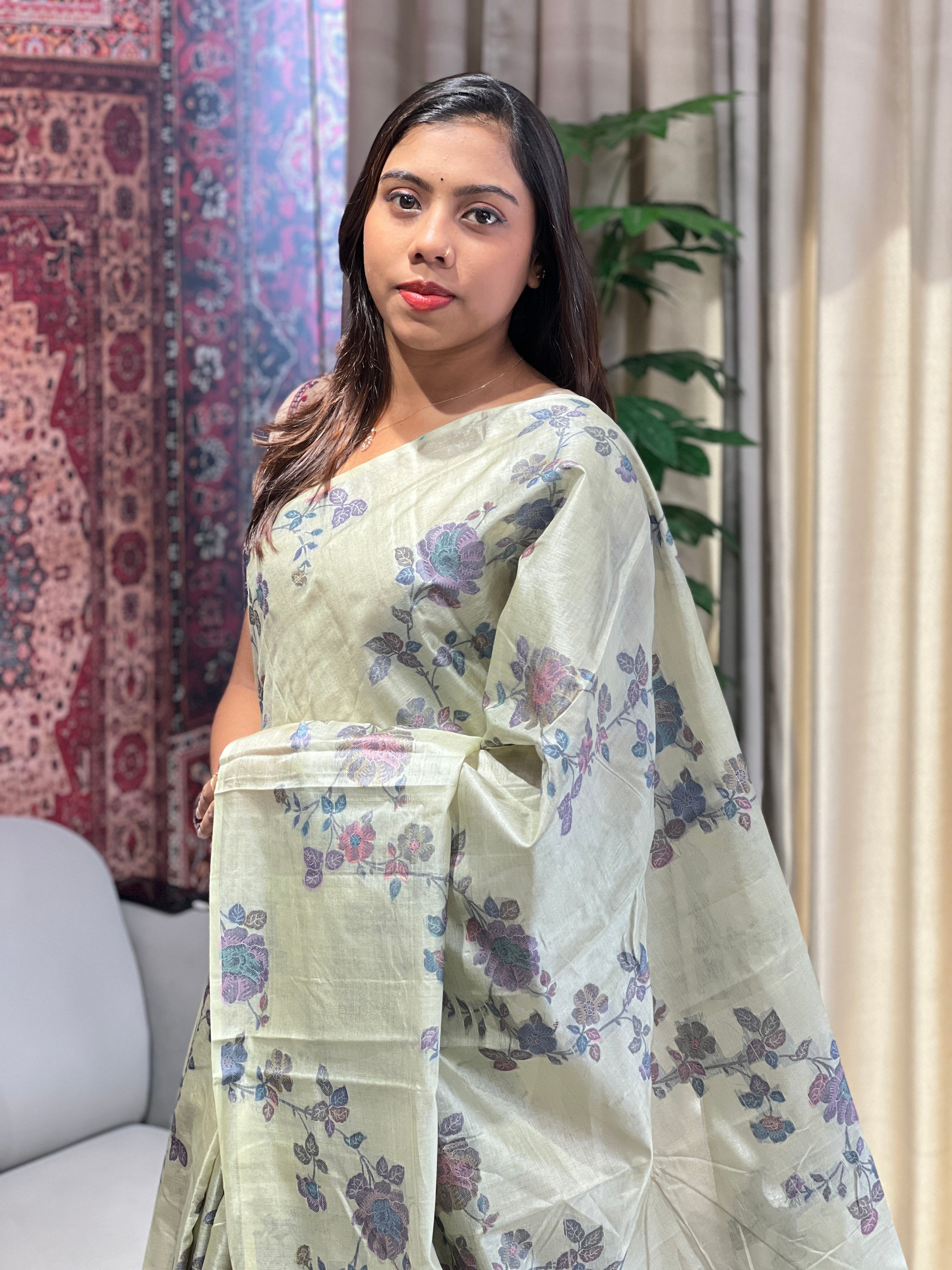 Floral Multi-Colour Thread Woven Pure Tussar Saree | YNG686