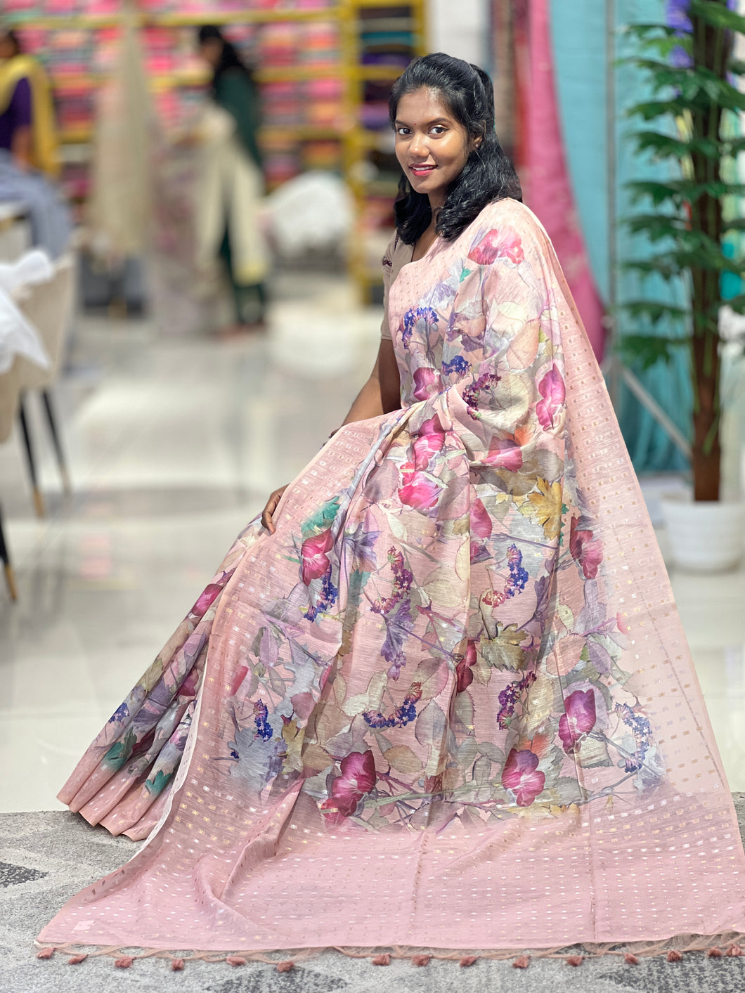 Floral Printed Chanderi Finish Saree | SSN136