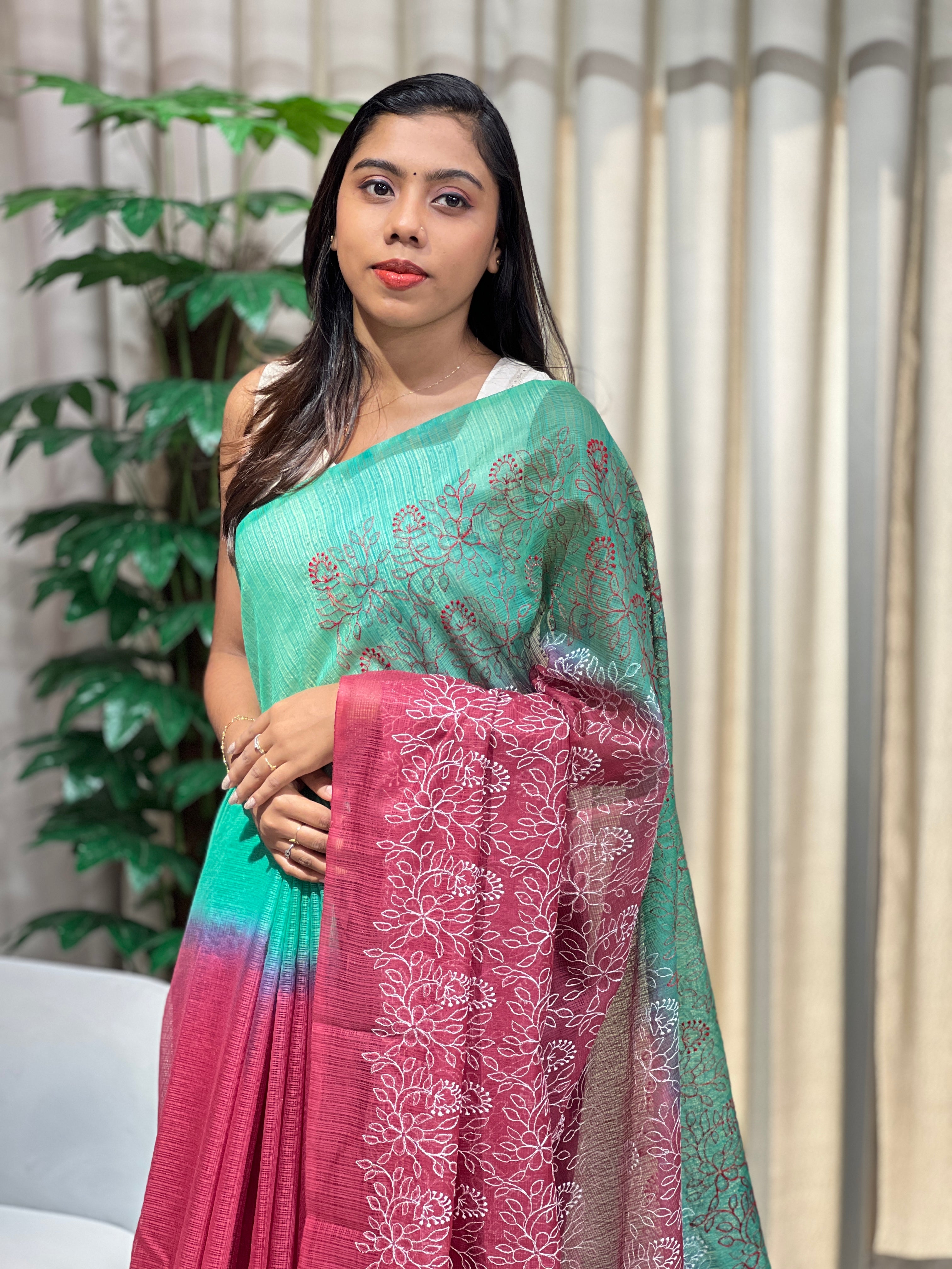 Multicolour Floral Embroidery Detailed Kota Saree | NHH600