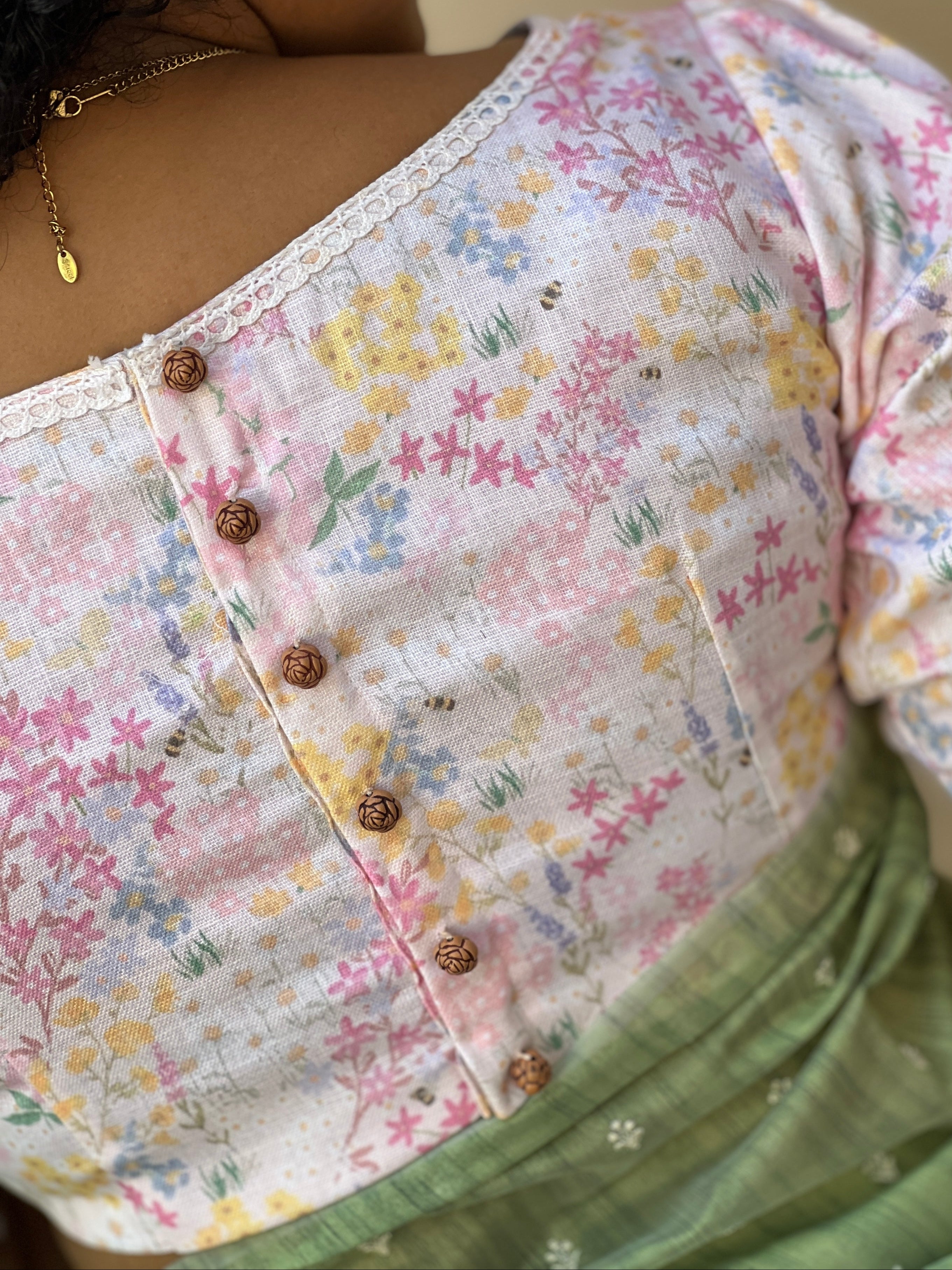 Floral Digital Printed Linen Unstitched Blouse | BM164
