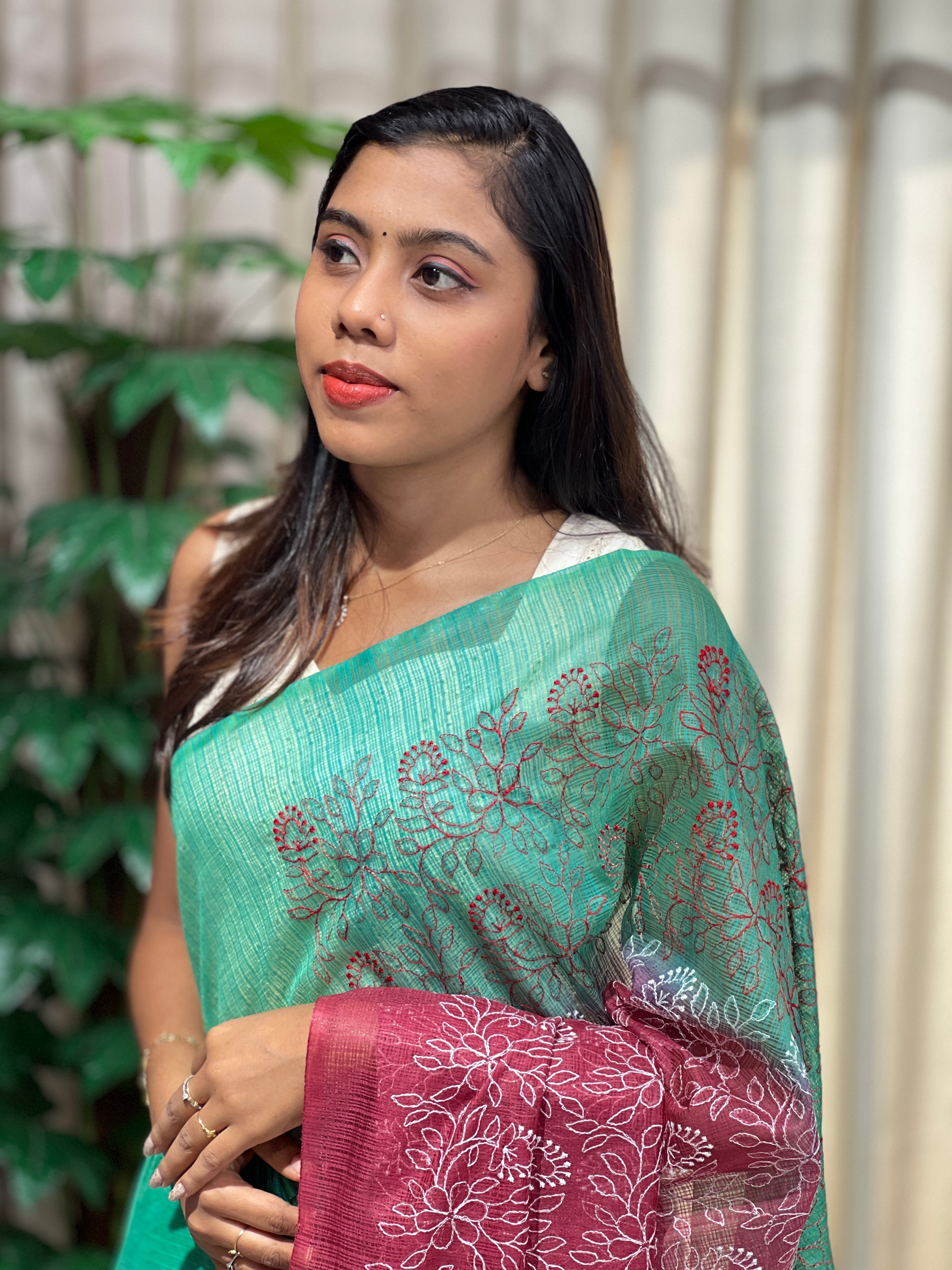 Multicolour Floral Embroidery Detailed Kota Saree | NHH600