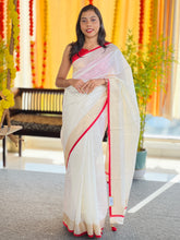 Kasavu Border with Red Kara Detailed Chanderi Saree | HT233