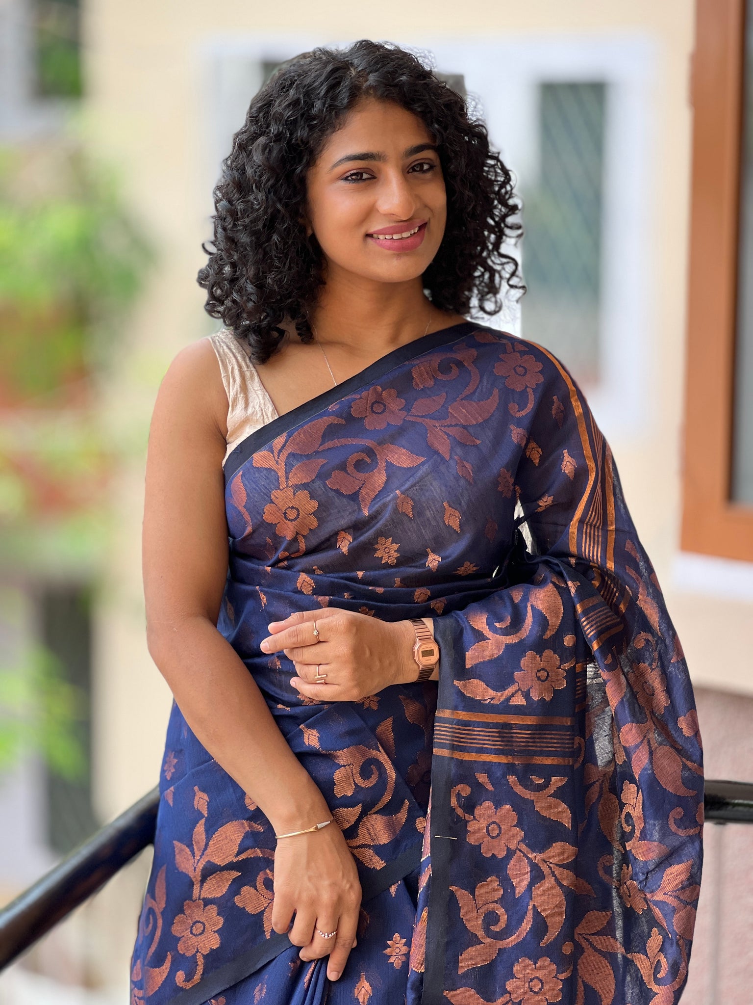 Navy Blue Colour Saree With Copper Zari Weving & Heavy Brocade Blouse  Banarasi Beautiful Zari Work In Form Of Traditional Motifs Soft Silk Saree