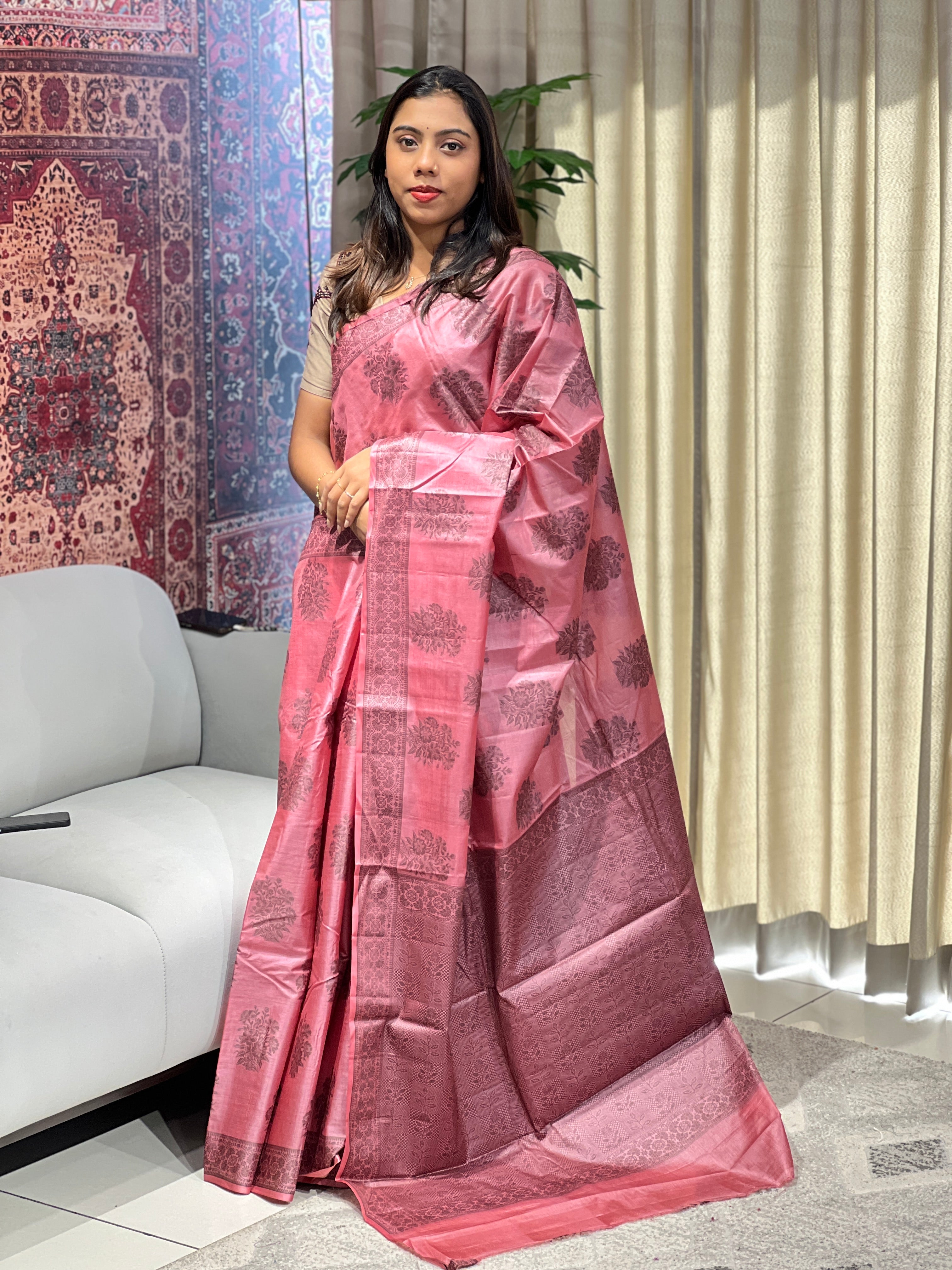 Floral Thread Woven Tussar Saree | YNG678