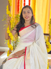 Kasavu Border with Red Kara Detailed Chanderi Saree | HT233