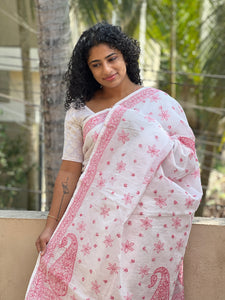 Traditional Chikankari Hand Embroidery Pattern Check Kota Saree | TOT117