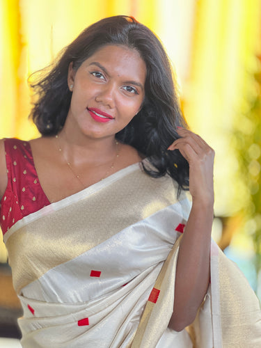 Tissue Weaved Diamond Patterned Semi Silk Saree | HT238