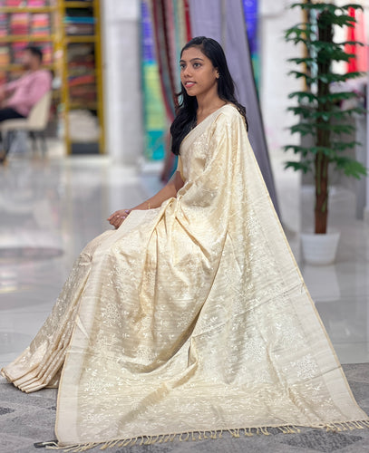 Self Color Floral Embroidery Semi Tussar Saree | SUN238