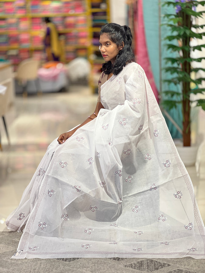 Floral Machine Embroidered Organdy Saree | VNC123