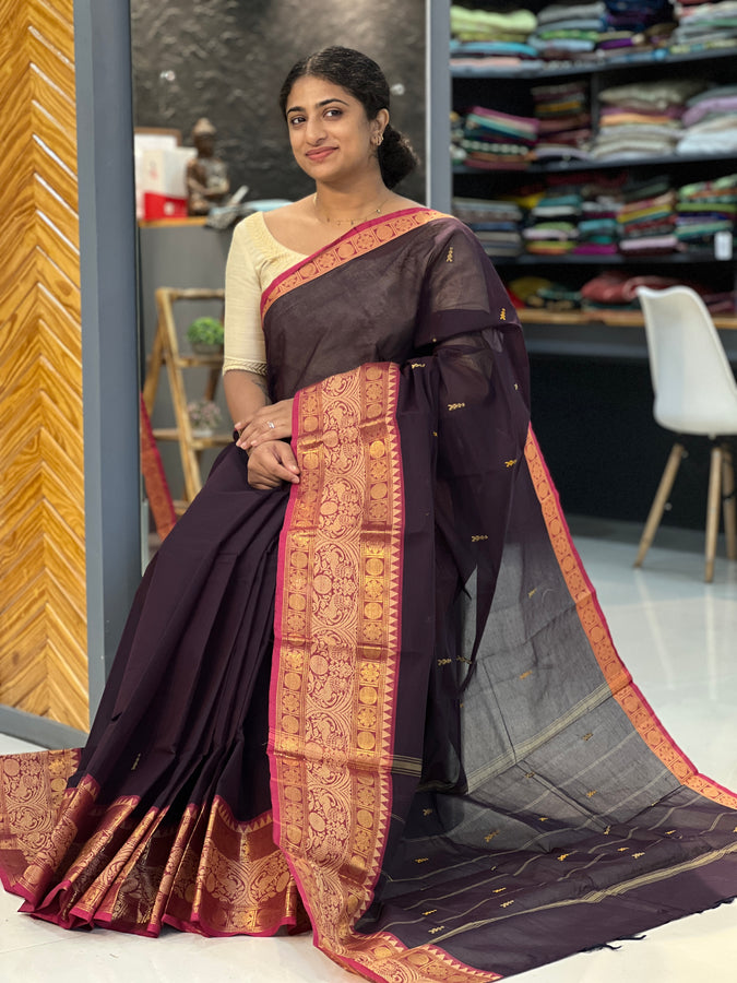 Kanchi Cotton Saree with Temple Border Design | VR198