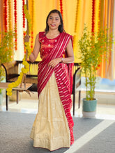 Golden Zari Weaved Stitched Semi Silk Dhavani Set | HT249