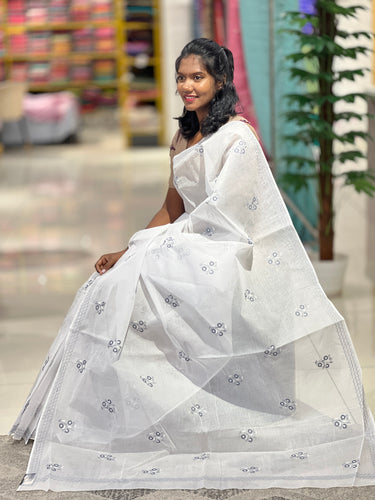 Floral Machine Embroidered Organdy Saree | VNC121