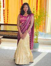 Golden Zari Weaved Stitched Semi Silk Dhavani Set | HT250