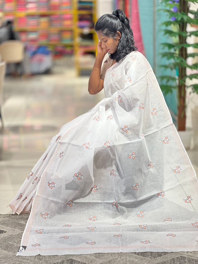 Floral Machine Embroidered Organdy Saree | VNC122