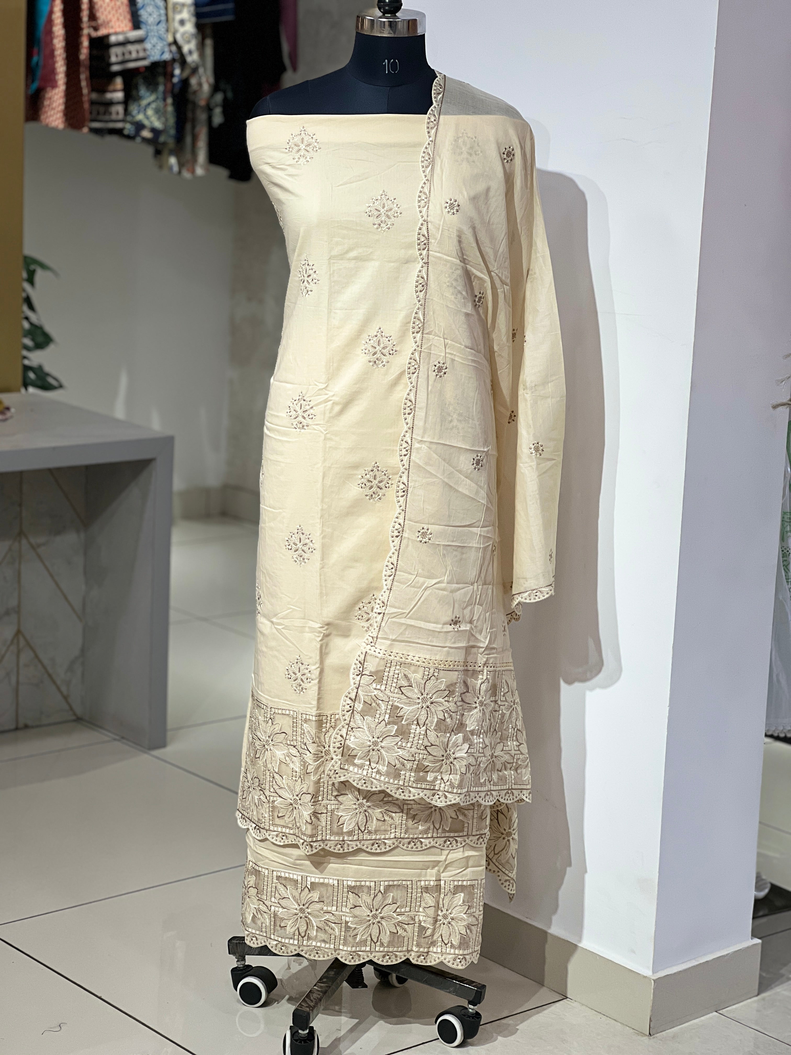 Floral Embroidery Applique Work Detailed Cambric Cotton Salwar Set | GE123