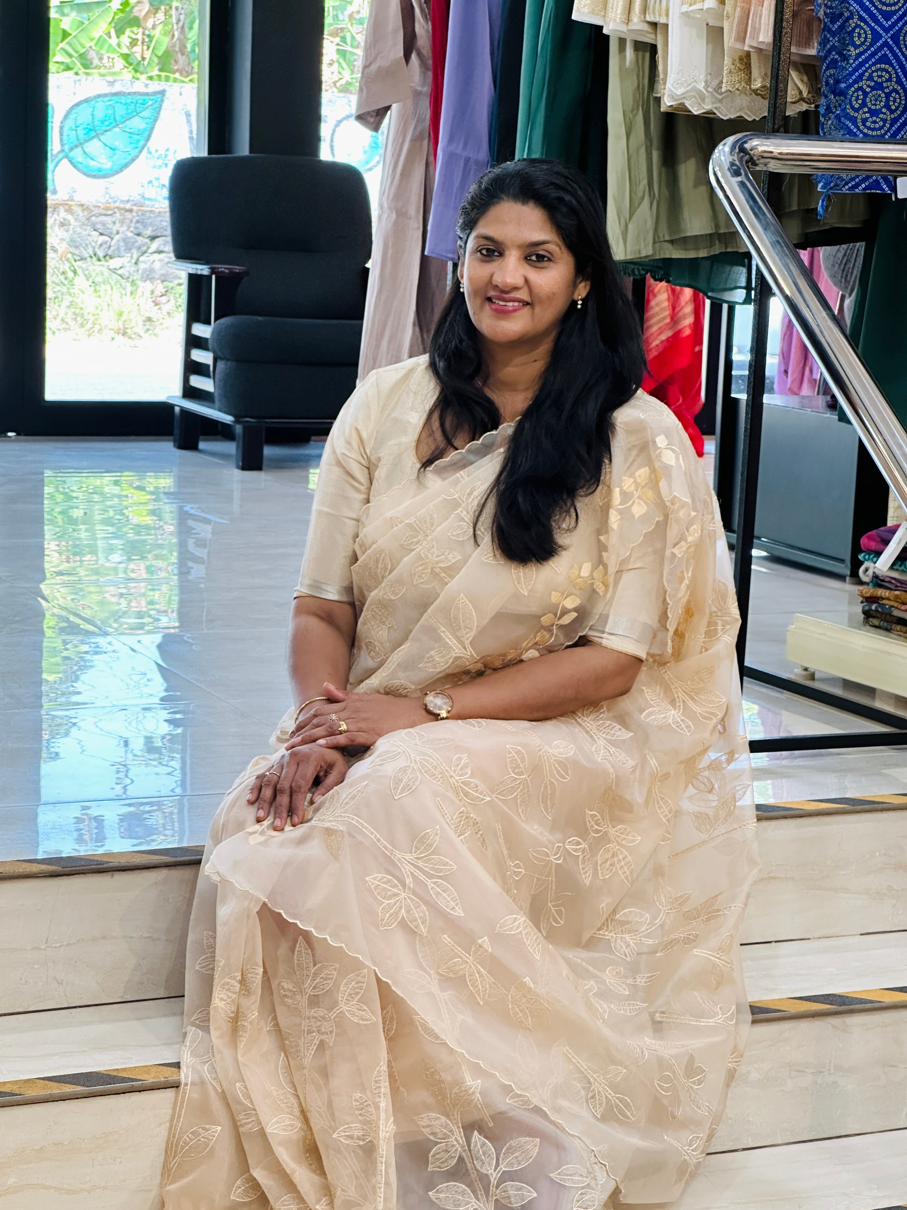 Floral Applique Detailed Organza Saree | MM255