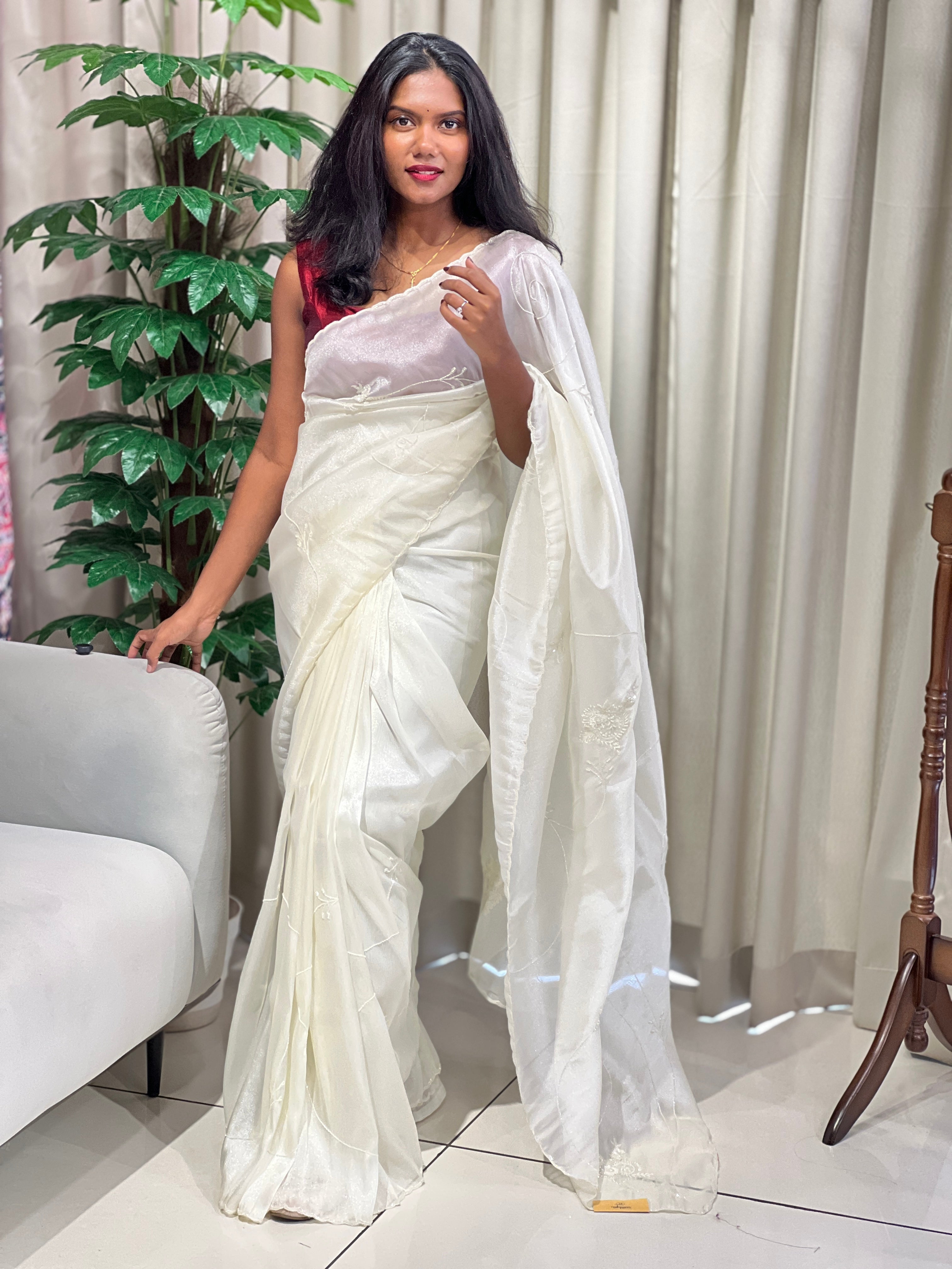 Sequins & Beads Worked Shimmer Organza Saree | SGS137