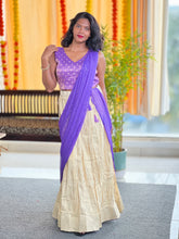 Golden Zari Weaved Stitched Semi Silk Dhavani Set | HT246