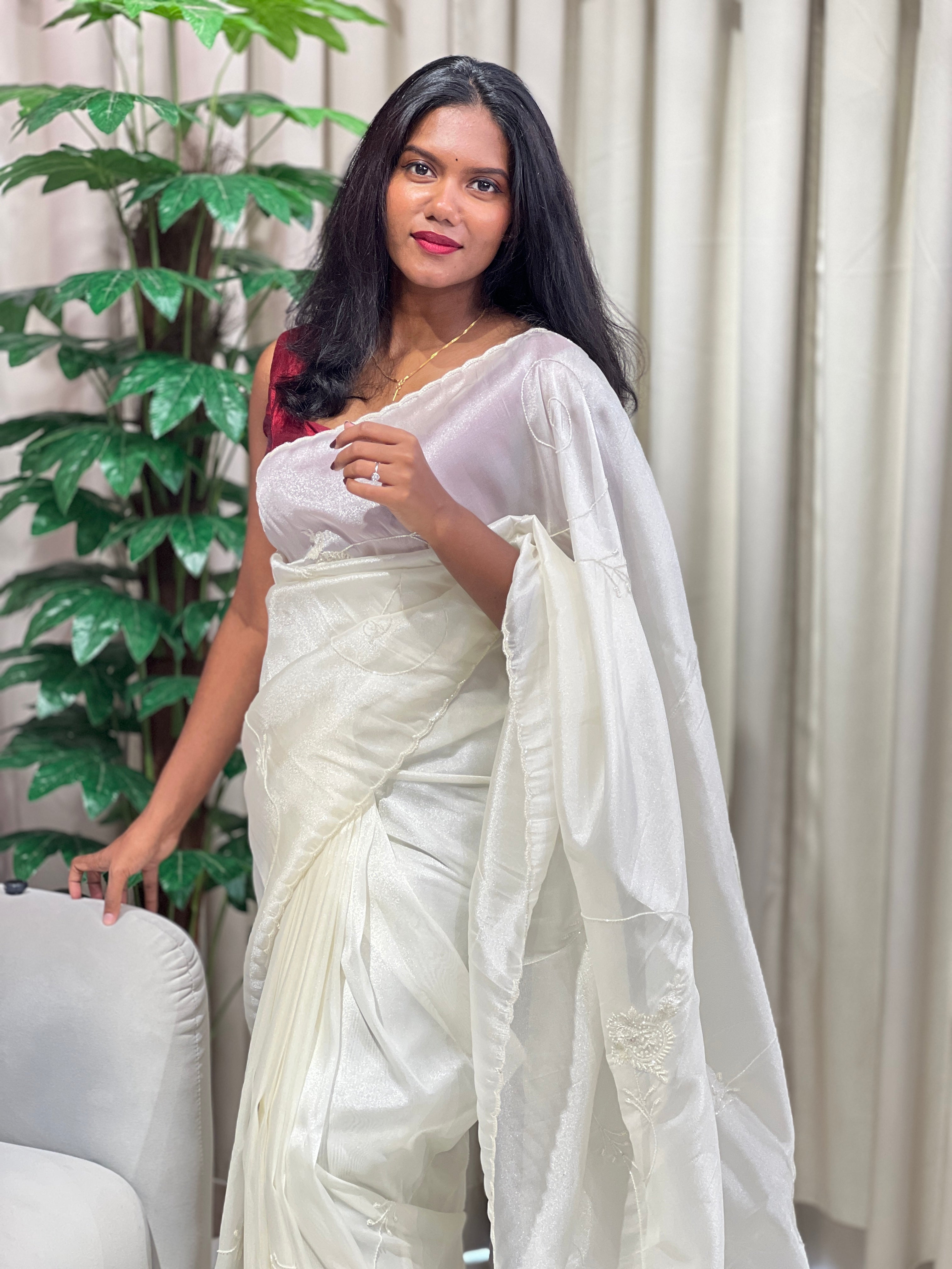 Sequins & Beads Worked Shimmer Organza Saree | SGS137