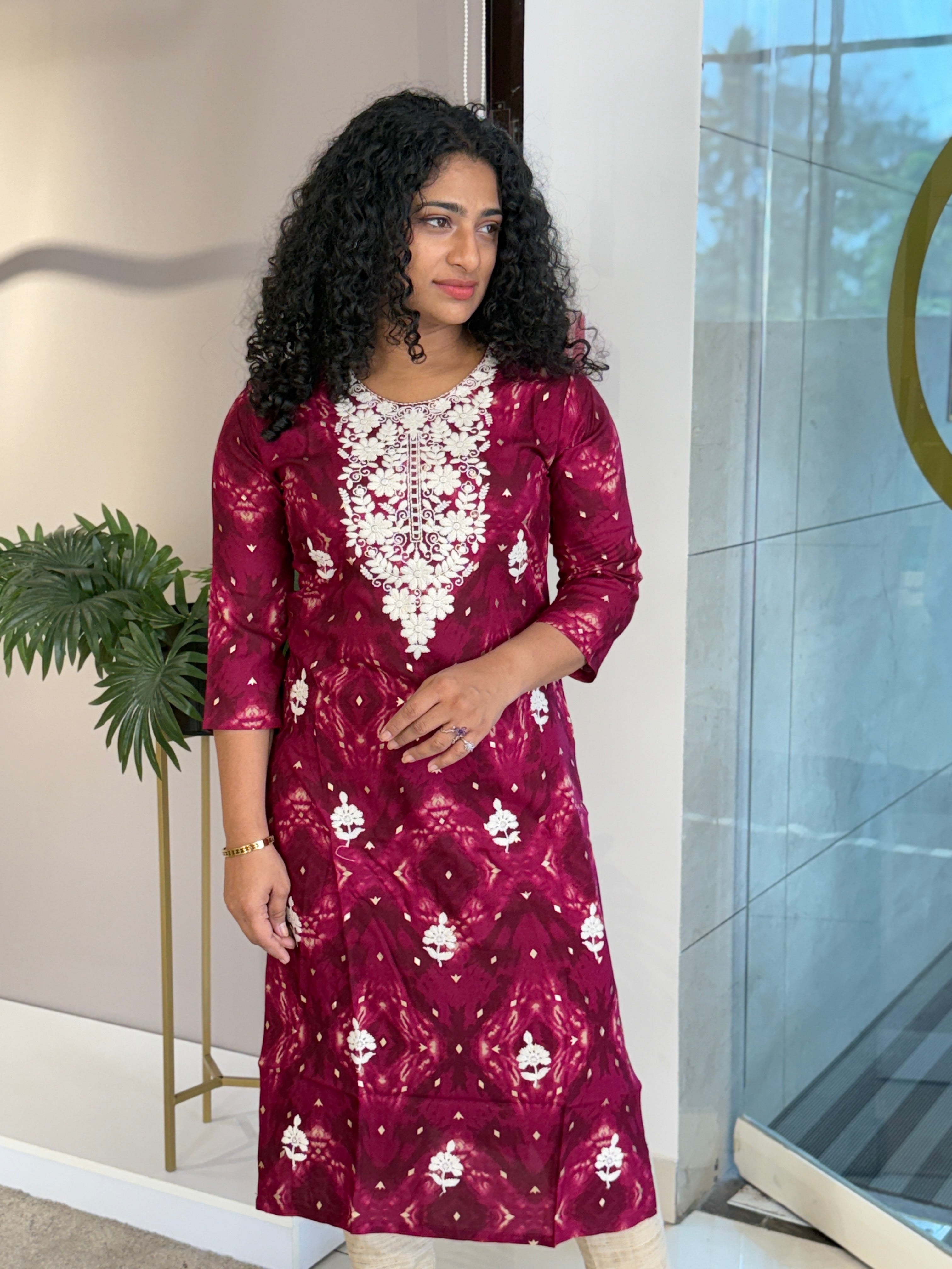 Chikankari Hand Embroidered Rayon Kurta | PIR112