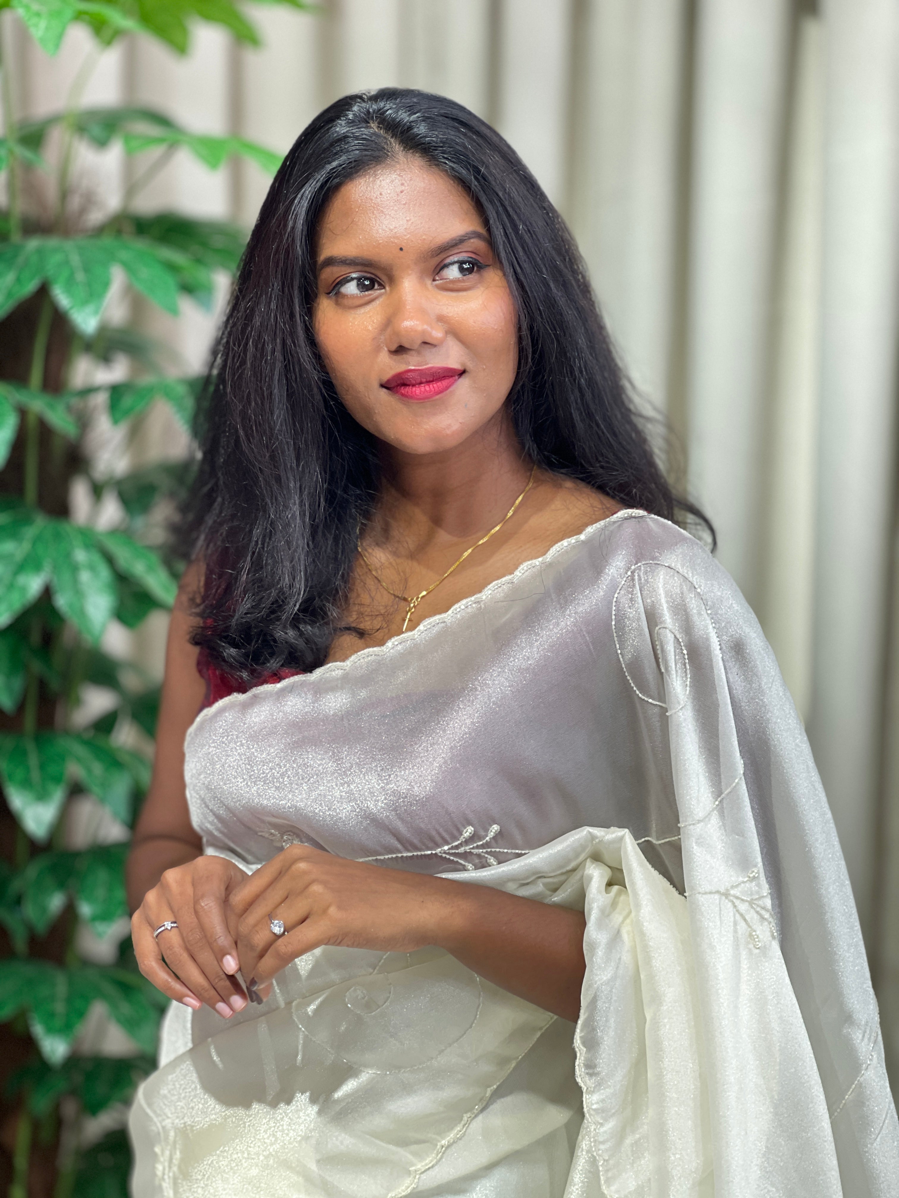 Sequins & Beads Worked Shimmer Organza Saree | SGS137