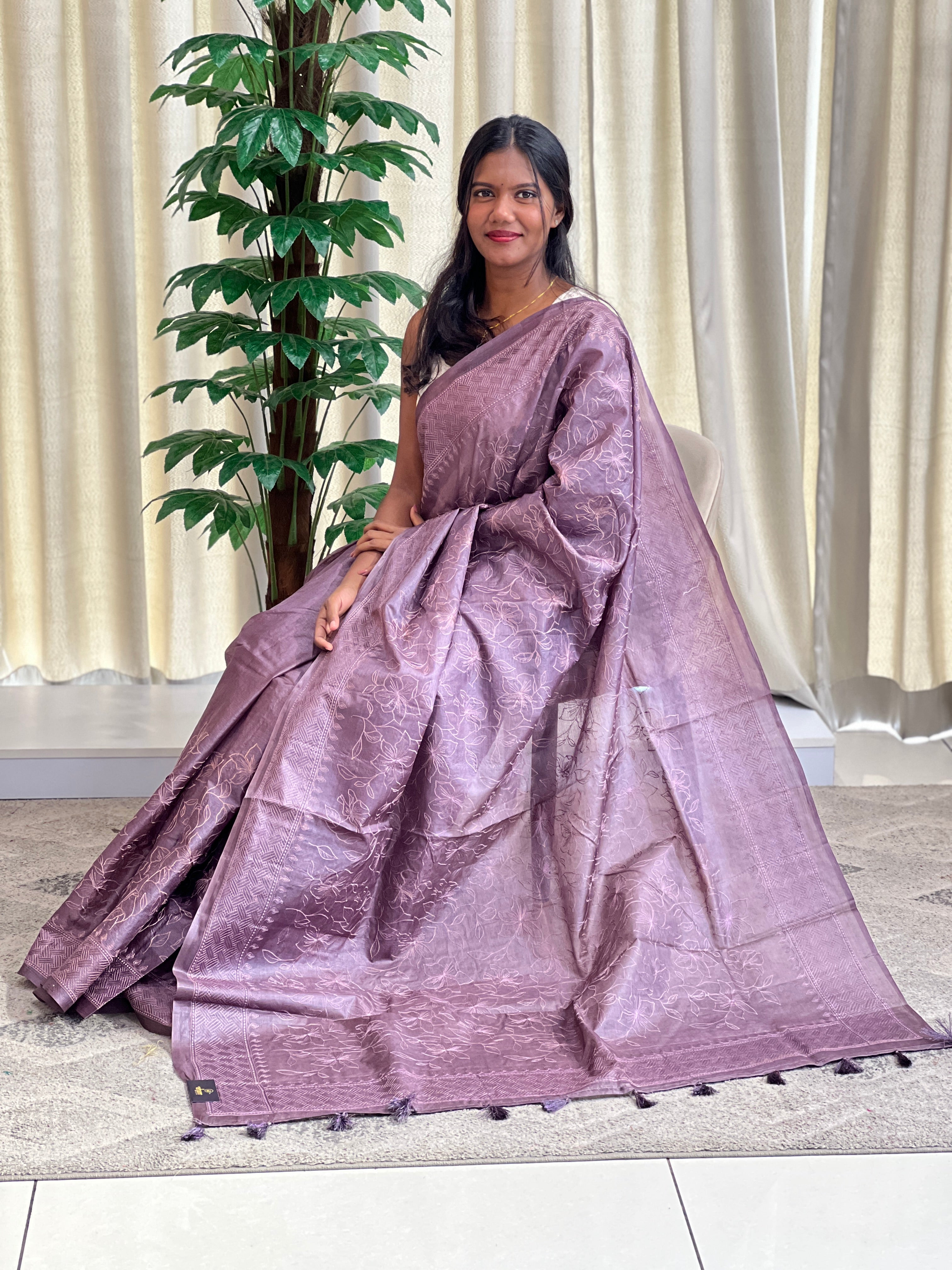 Embroidered Pattern Tussar Saree | ZSS113