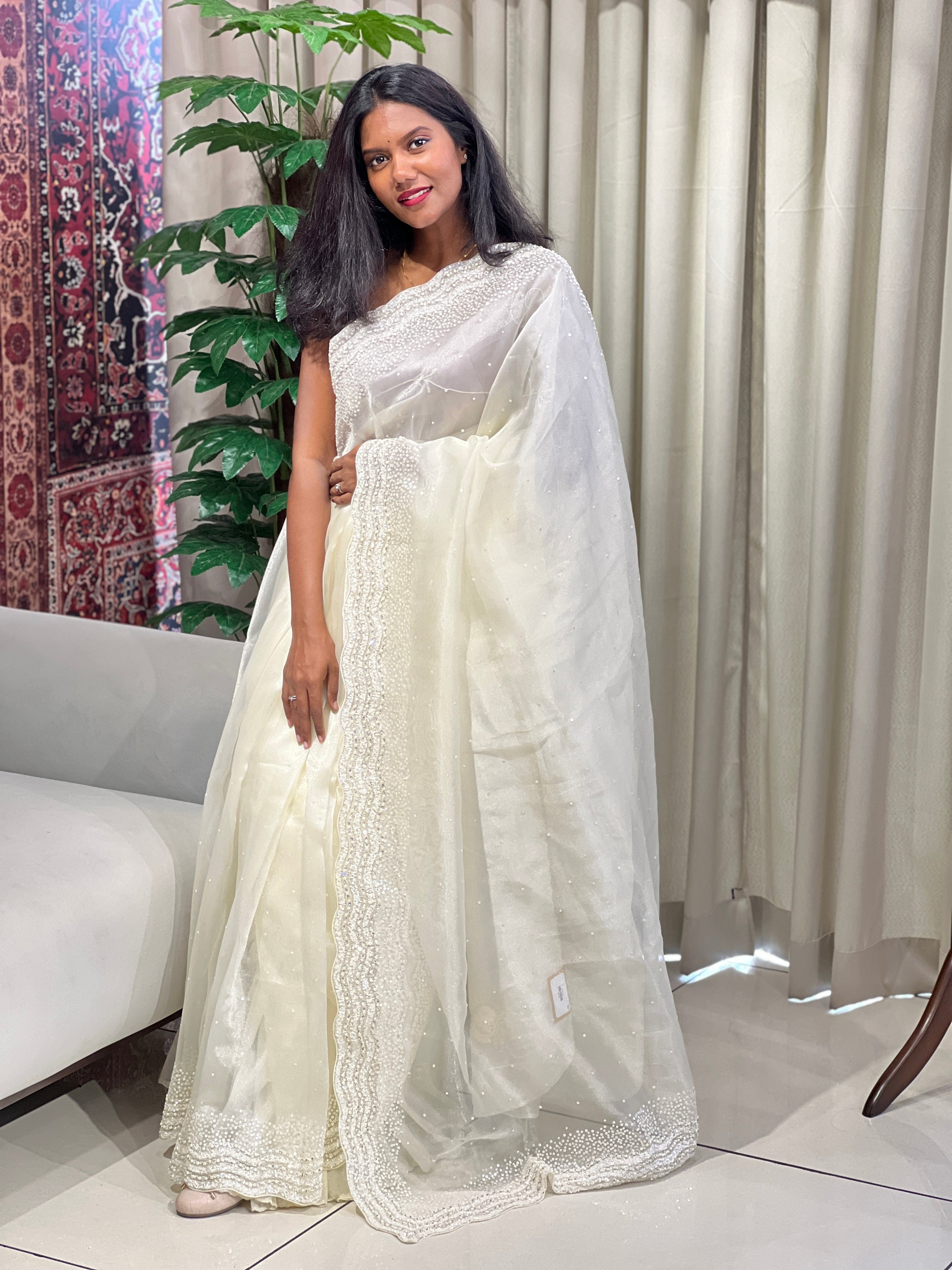 Sequins & Beads Worked Pure Shimmer Organza Saree | SGS140