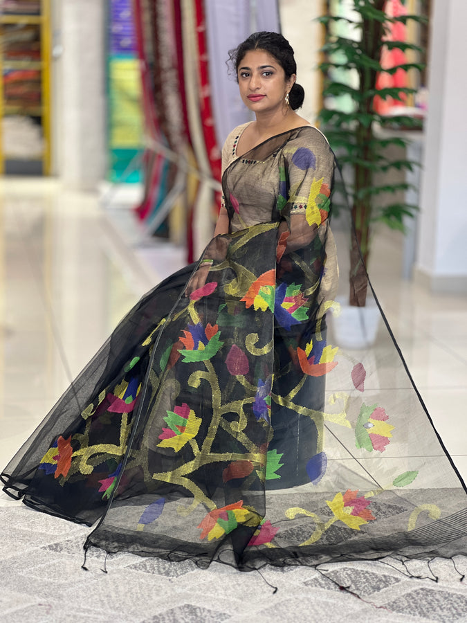 Jamdani Weaving Pattern Organza Saree | AB238