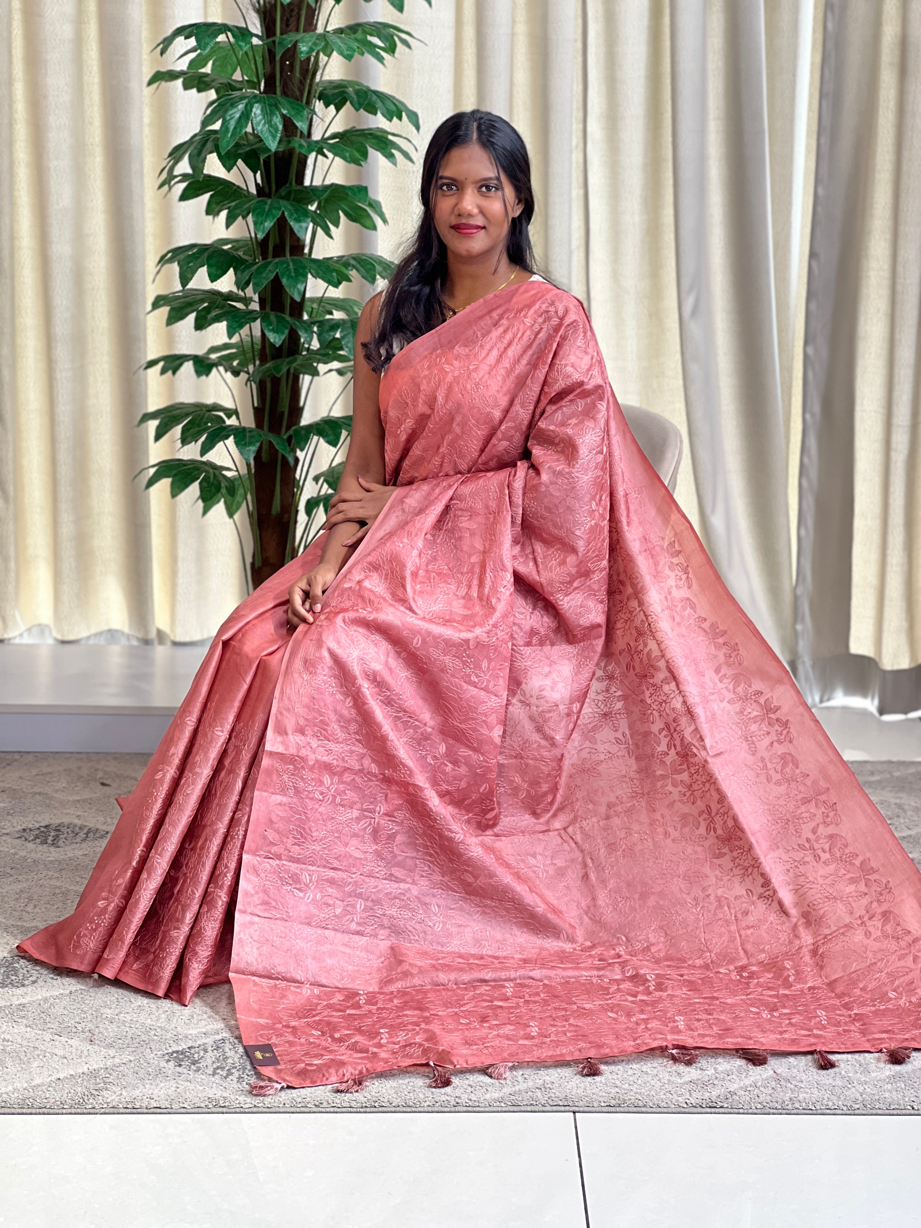 Embroidered Pattern Tussar Saree | ZSS107